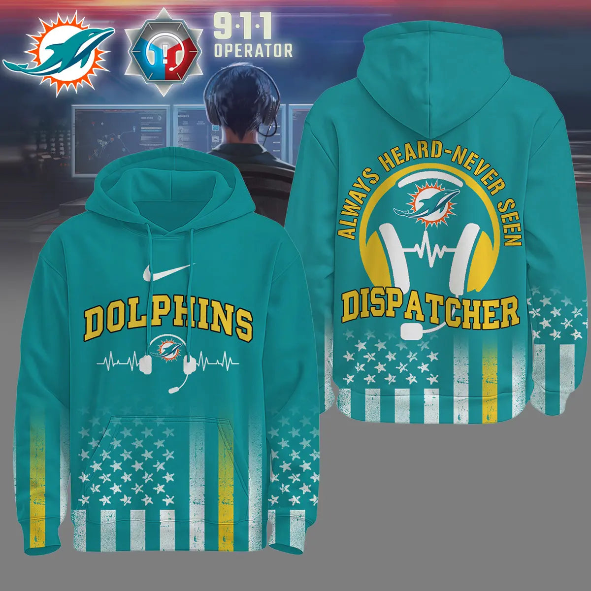 Miami Dolphins | Premium NFL Dispatcher Fan Hoodie – HuddleStyle.com - Image 3