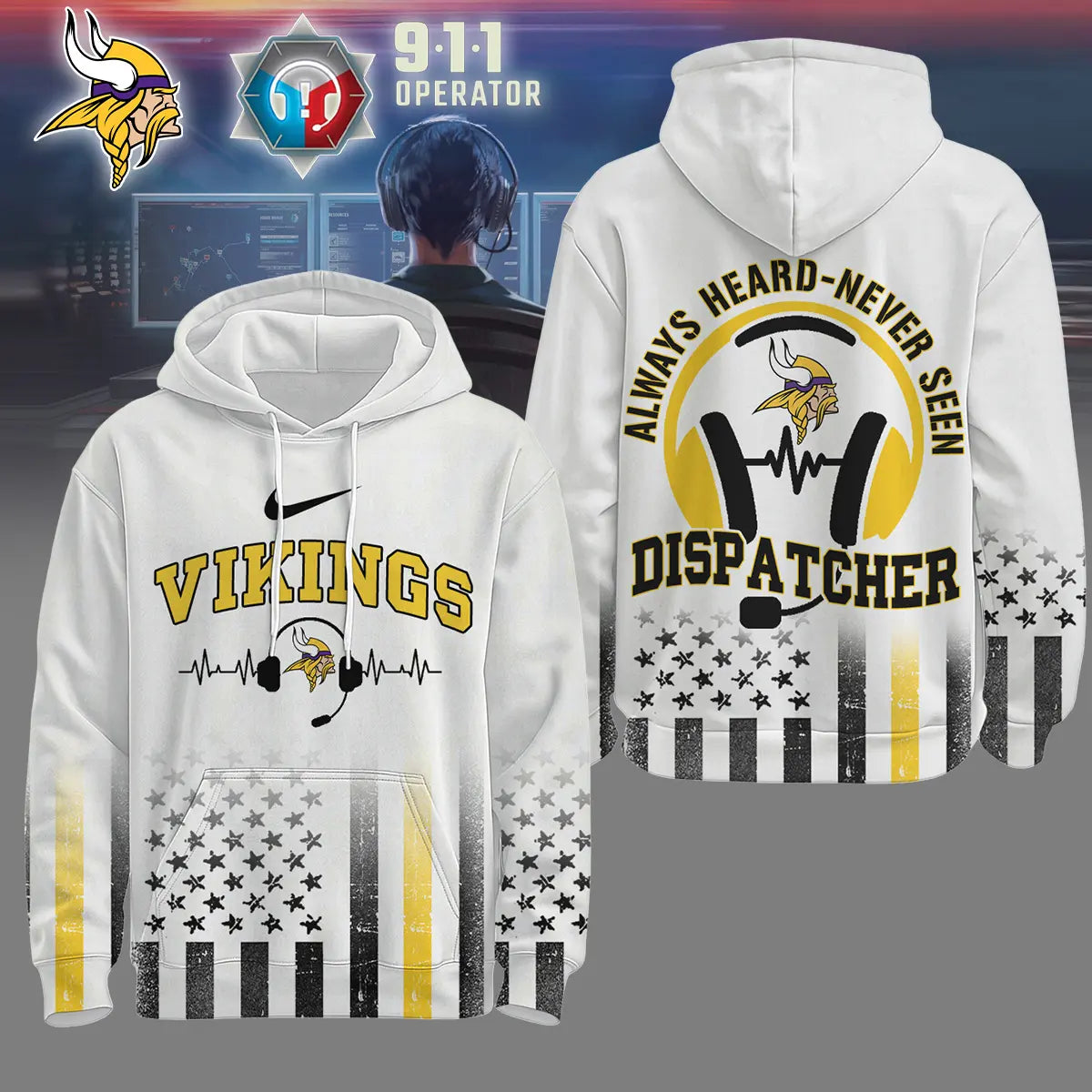 Minnesota Vikings | Premium NFL Dispatcher Fan Hoodie – HuddleStyle.com - Main