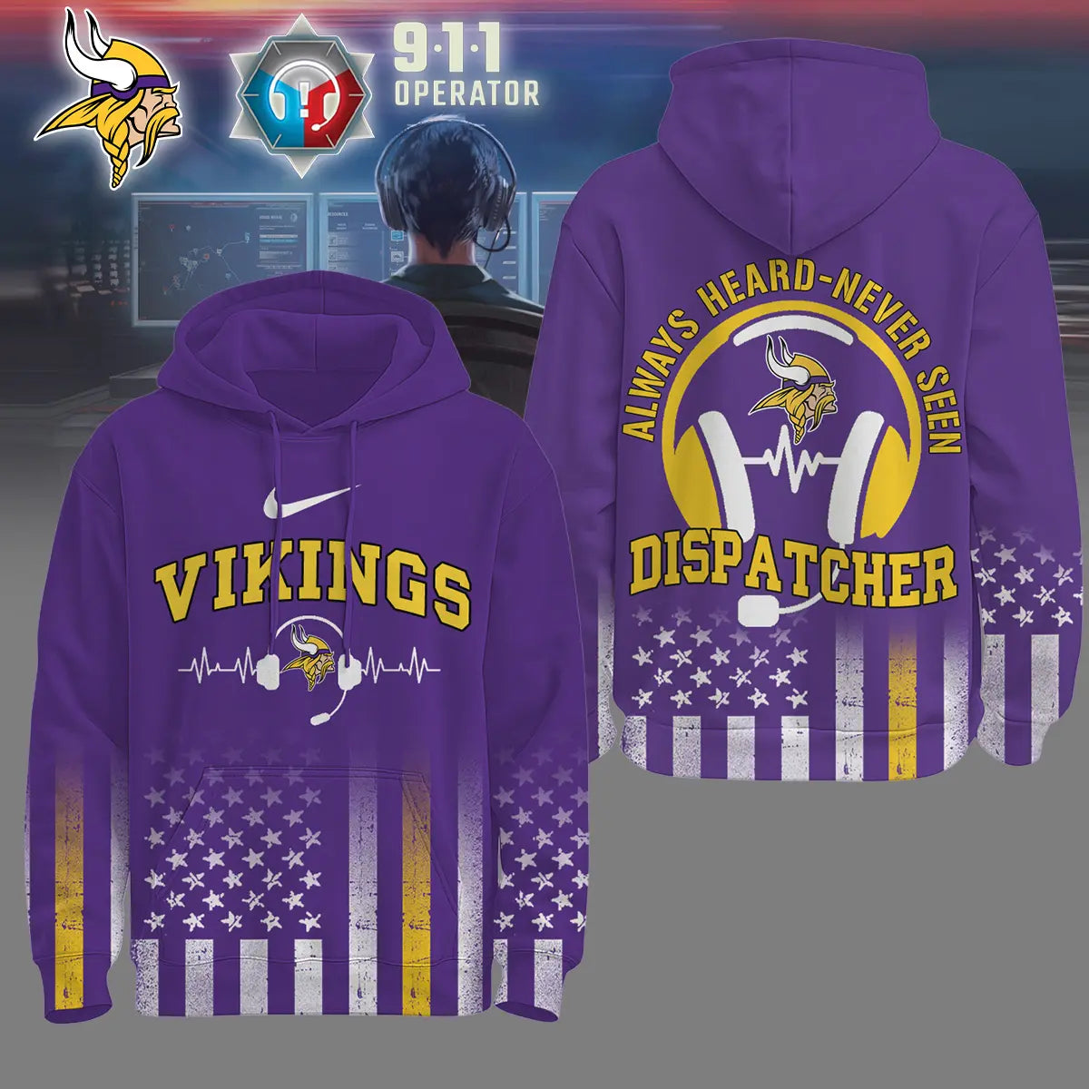 Minnesota Vikings | Premium NFL Dispatcher Fan Hoodie – HuddleStyle.com - Image 3