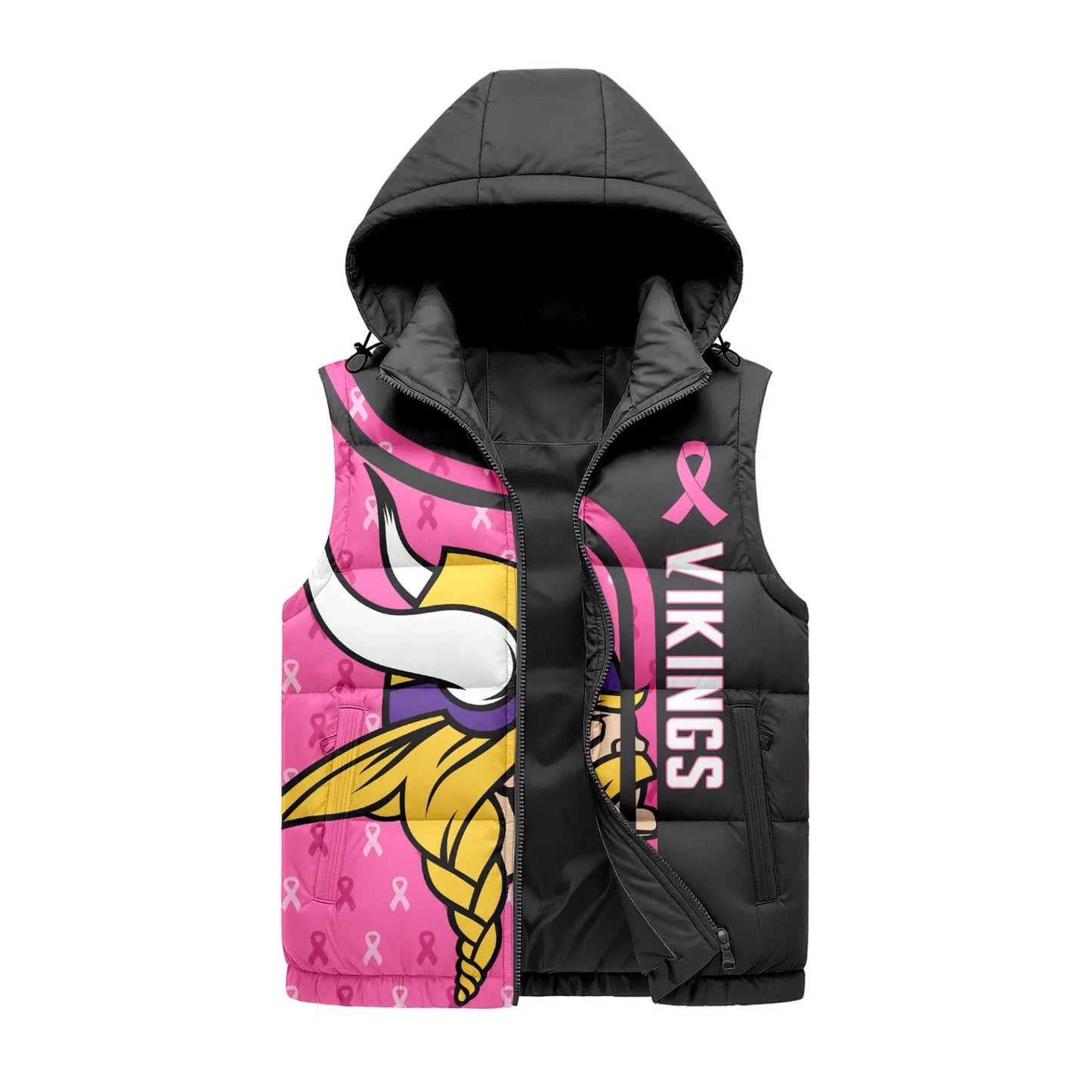 Minnesota Vikings | Premium NFL Pink Out Hooded Vest Puffer – HuddleStyle.com - Image 3