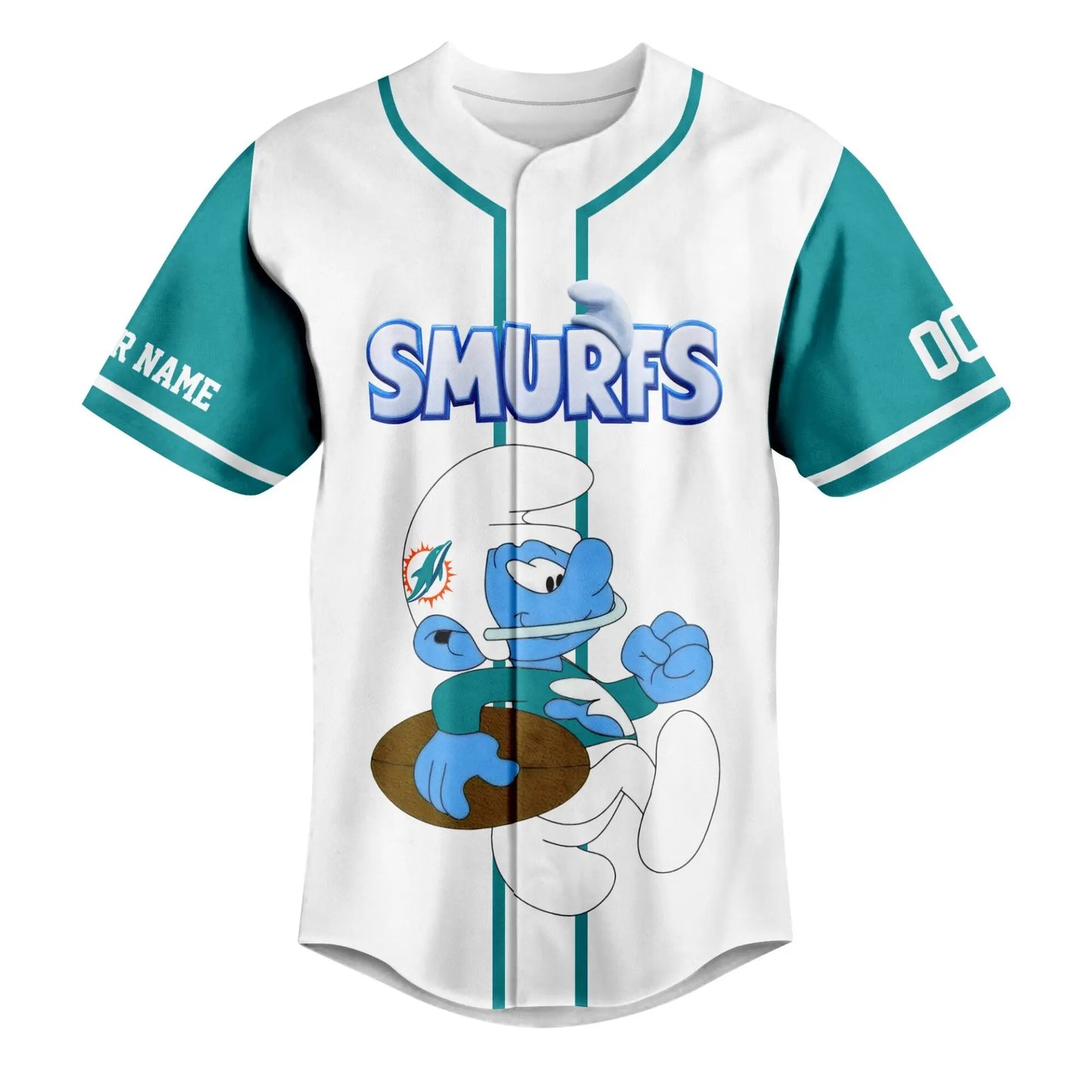 Miami Dolphins | Premium NFL x Smurfs Jersey NY – HuddleStyle.com - Image 2