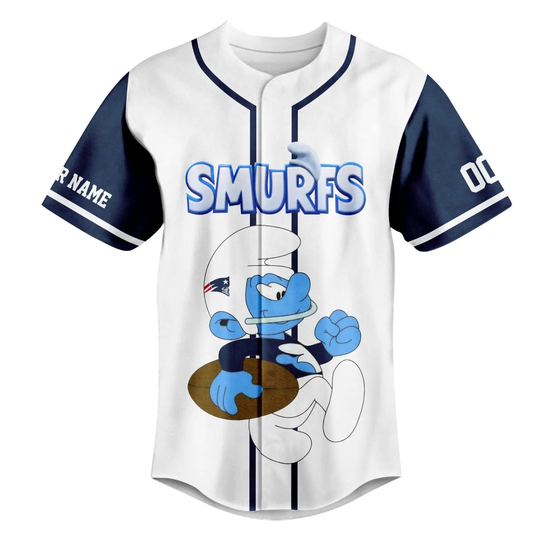 New England Patriots | Premium NFL x Smurfs Jersey NY – HuddleStyle.com - Image 2