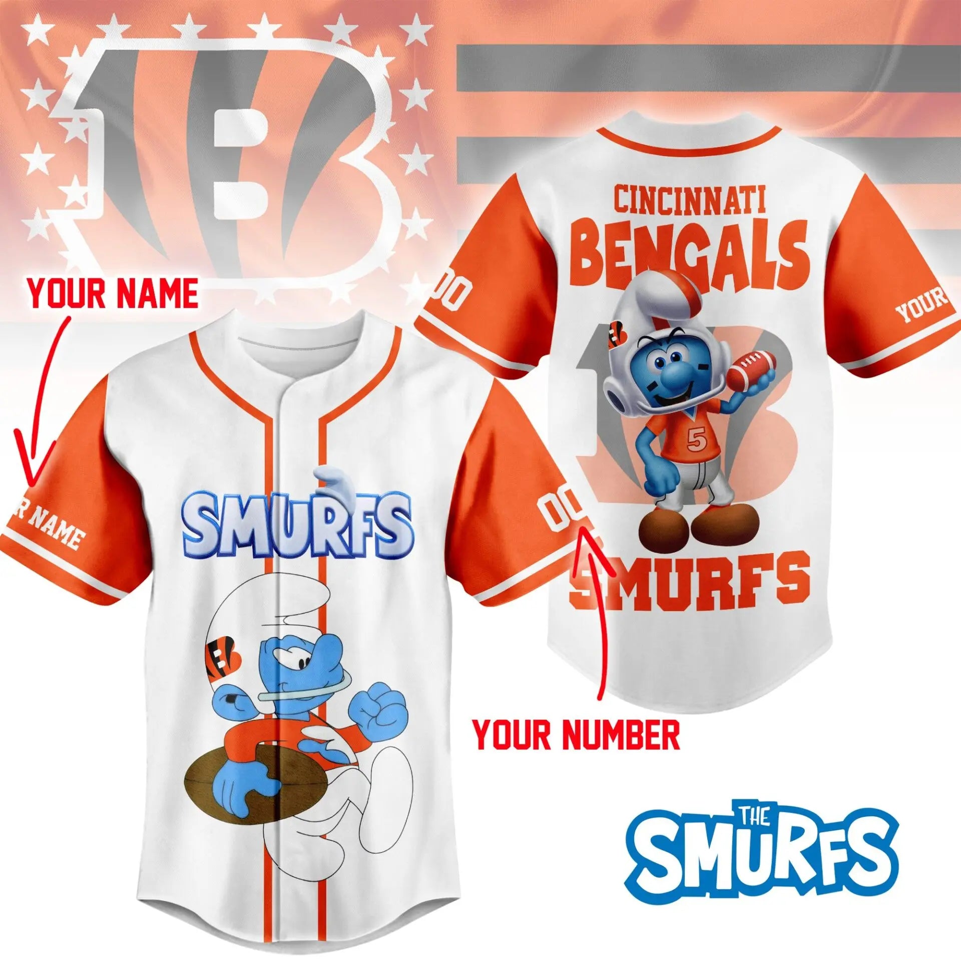 Cincinnati Bengals | Premium NFL x Smurfs Jersey NY – HuddleStyle.com - Image 2