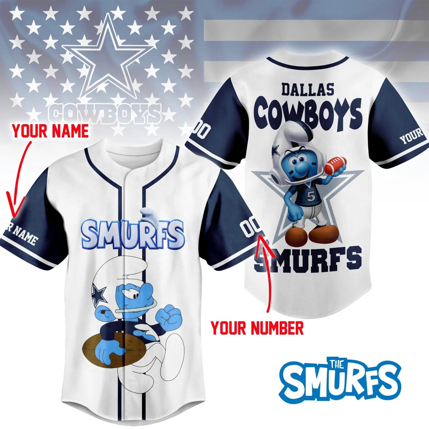Dallas Cowboys | Premium NFL x Smurfs Jersey NY – HuddleStyle.com - Image 3
