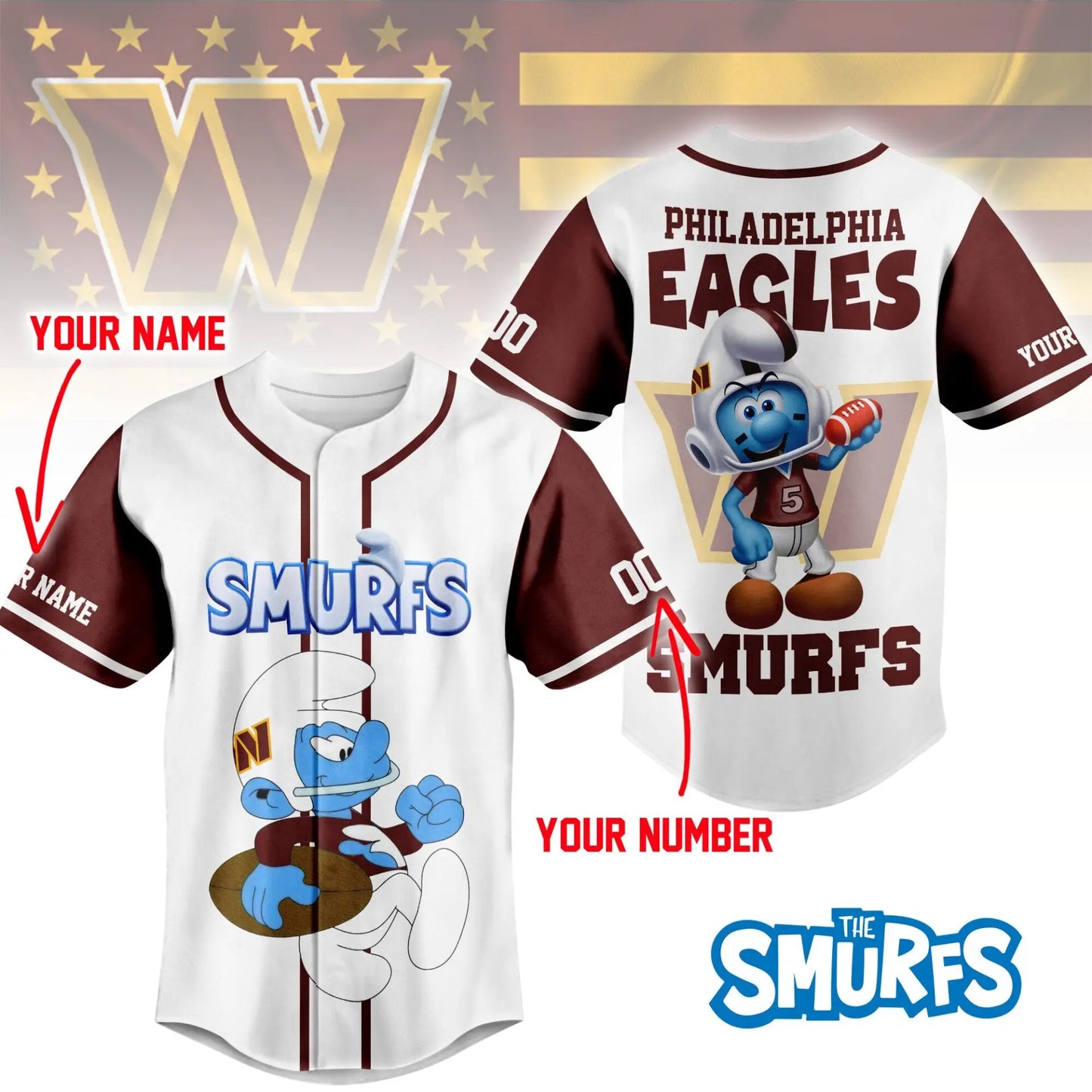 Washington Commanders | Premium NFL x Smurfs Jersey NY – HuddleStyle.com - Image 3