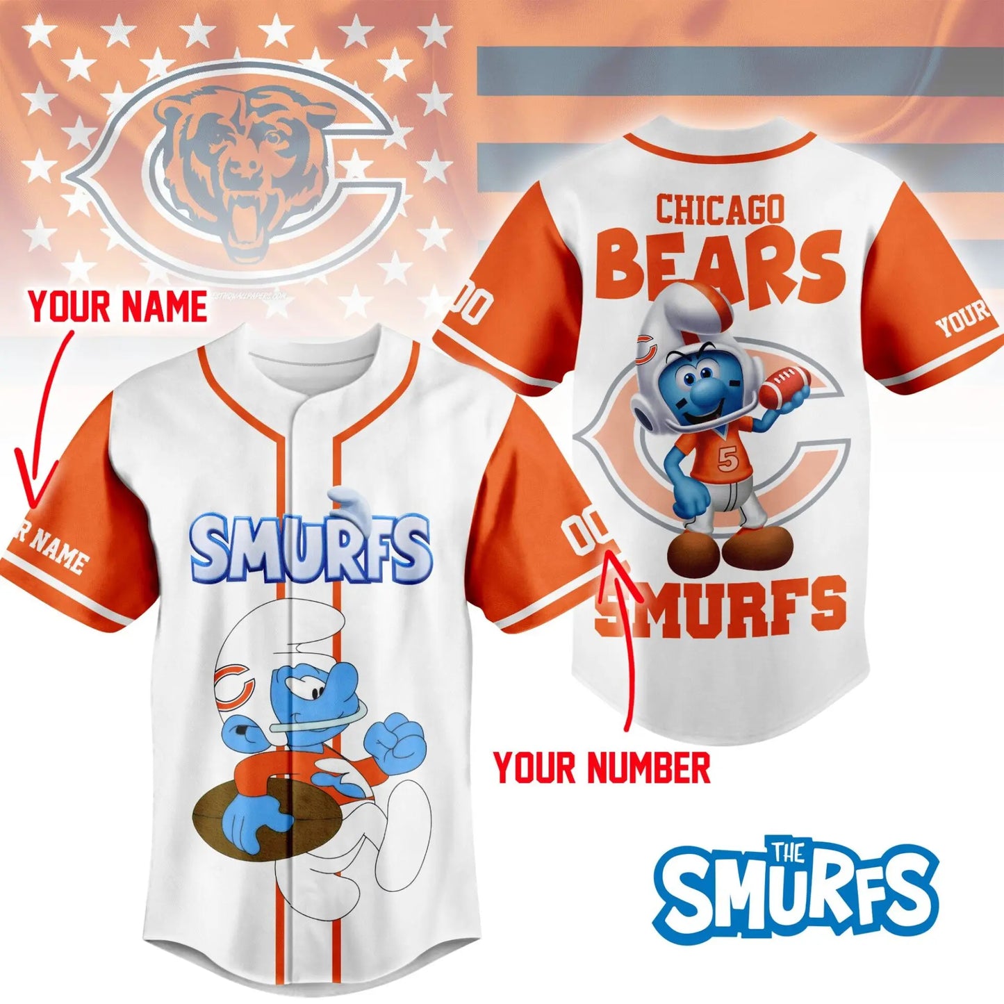Chicago Bears | Premium NFL x Smurfs Jersey NY – HuddleStyle.com - Image 2