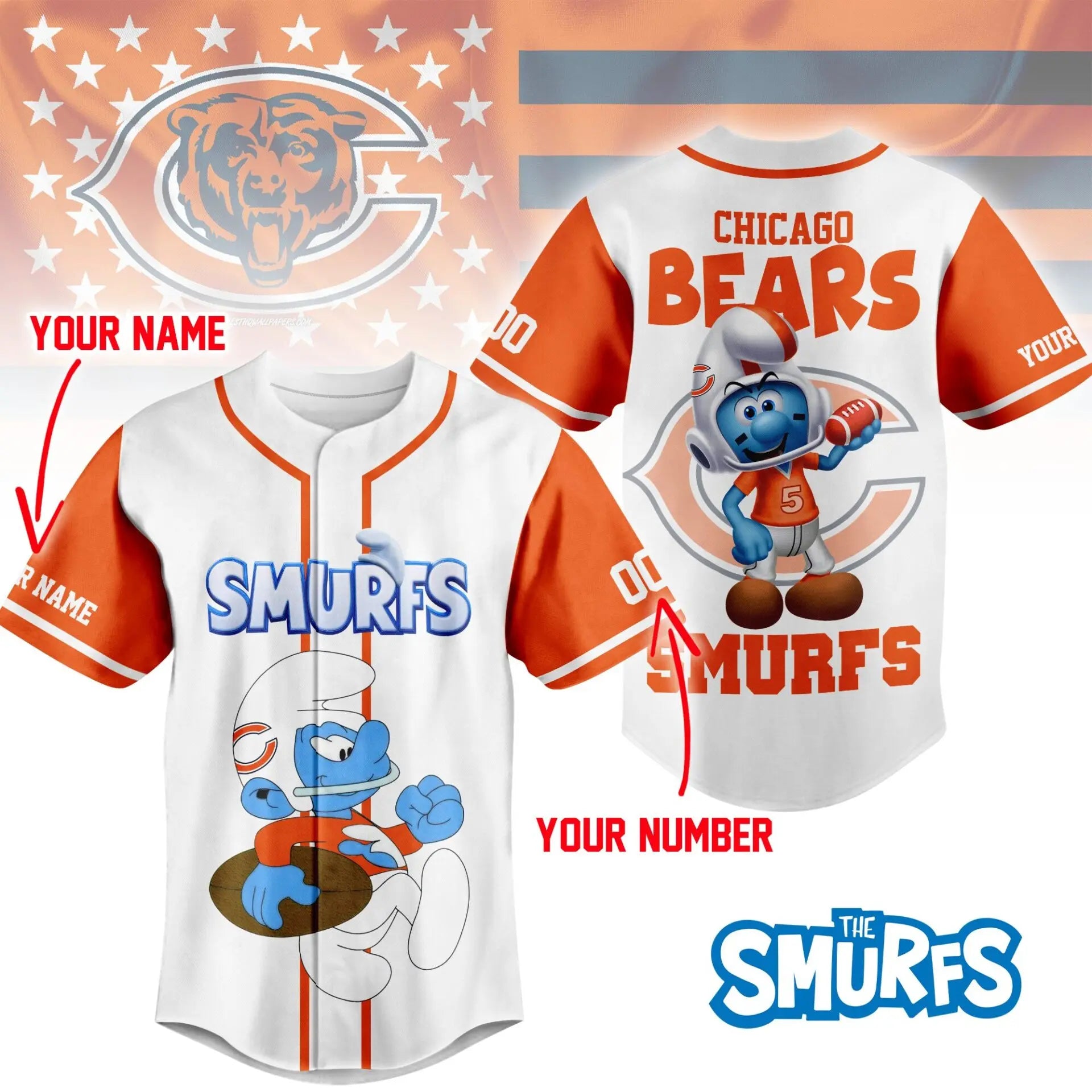 Chicago Bears | Premium NFL x Smurfs Jersey NY – HuddleStyle.com - Image 2