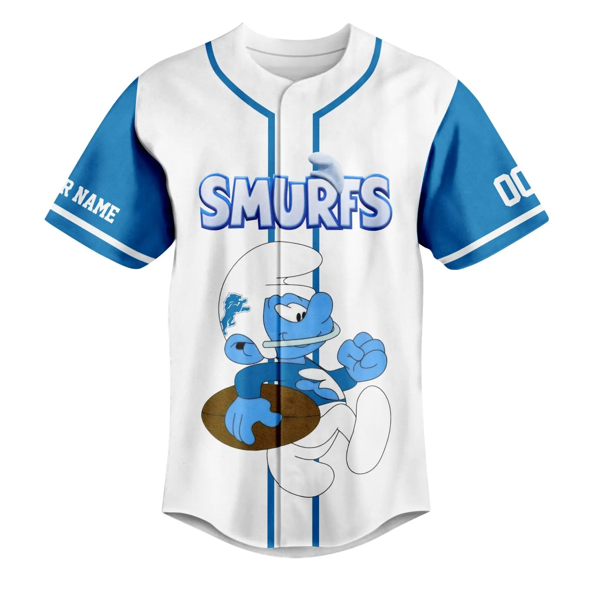 Detroit Lions | Premium NFL x Smurfs Jersey NY – HuddleStyle.com - Image 2