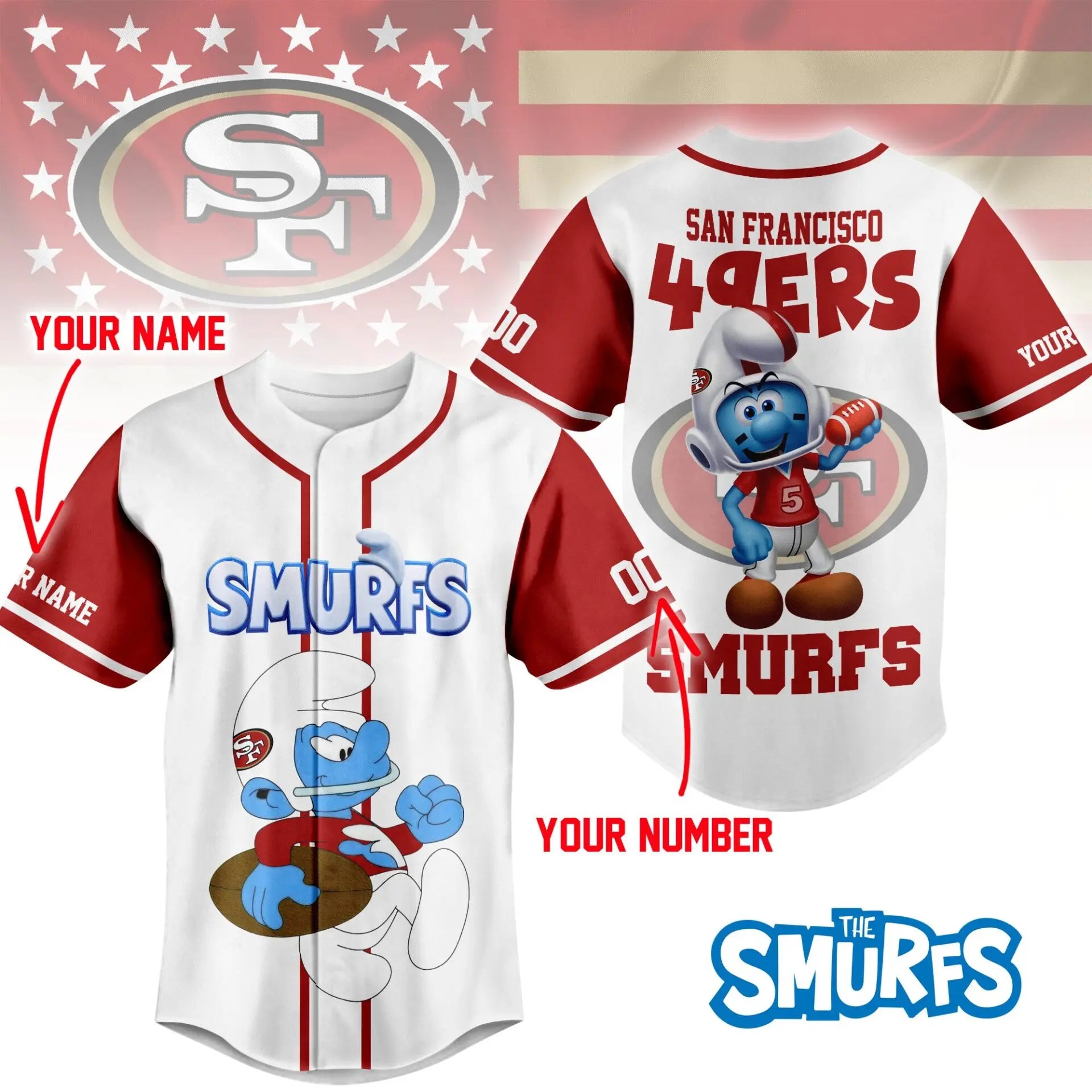 San Francisco 49ers | Premium NFL x Smurfs Jersey NY – HuddleStyle.com - Image 3