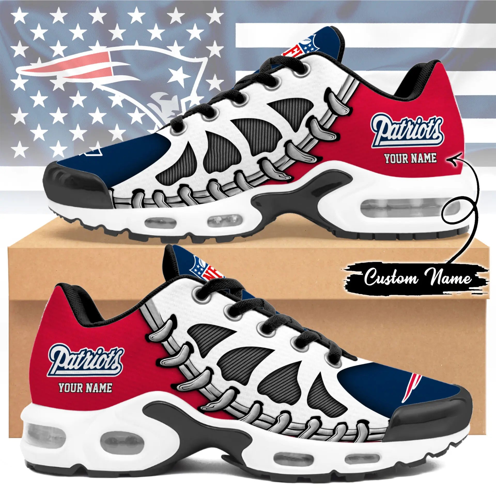 New England Patriots | Premium NFL Custom Air Max Shoes for Fans NY – HuddleStyle.com - Main