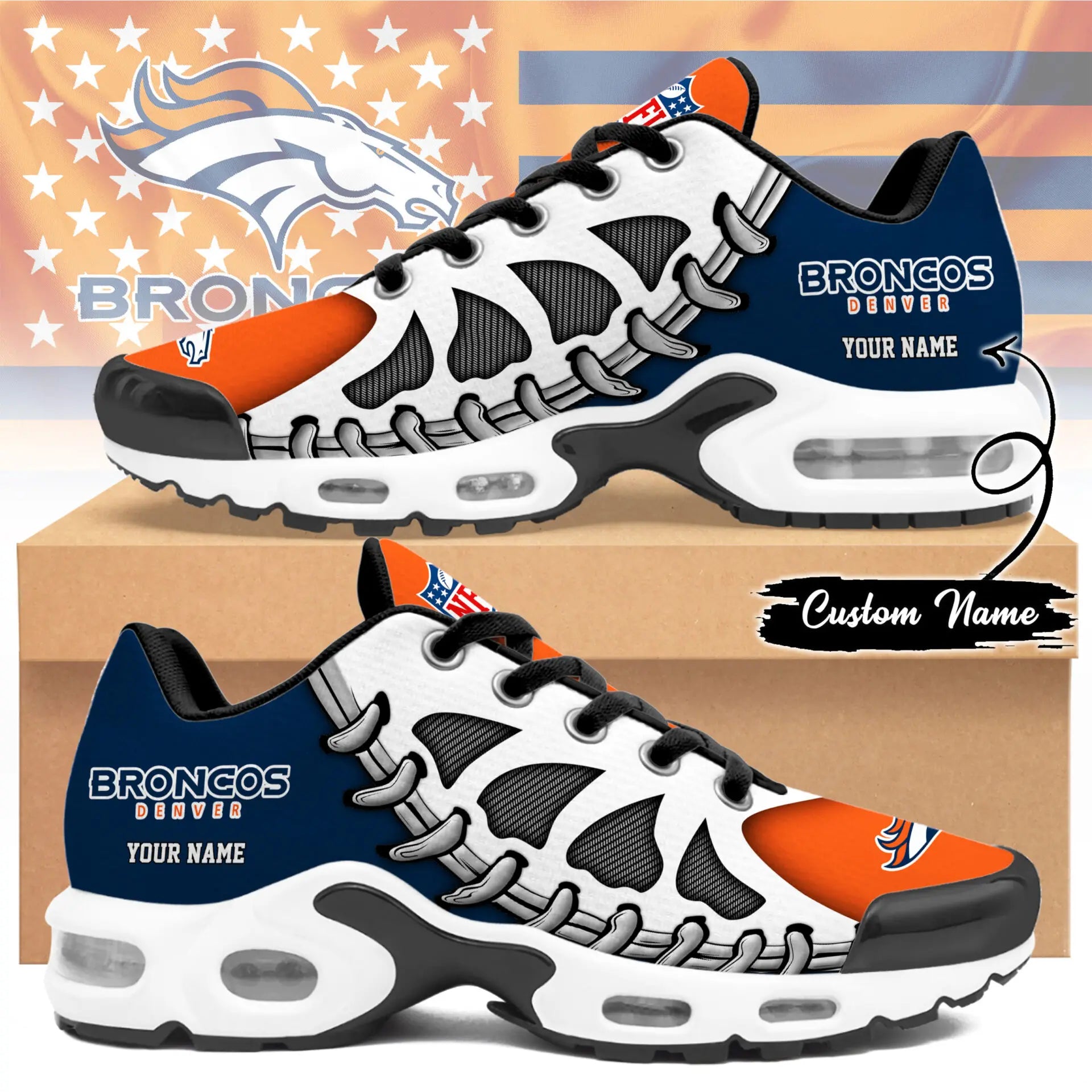 Denver Broncos | Premium NFL Custom Air Max Shoes for Fans NY – HuddleStyle.com - Main