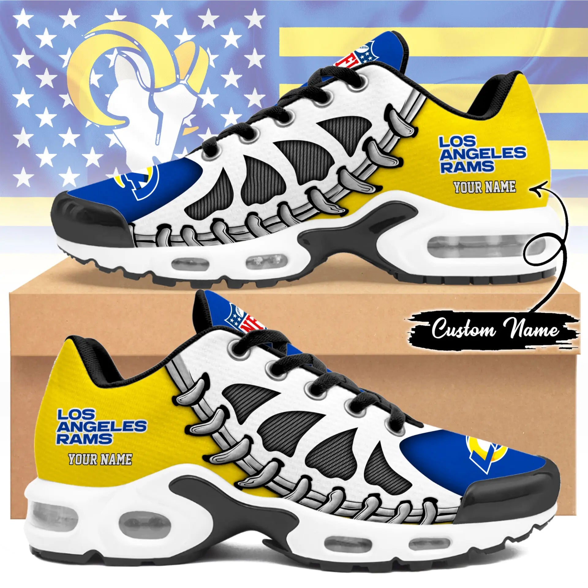 Los Angeles Rams | Premium NFL Custom Air Max Shoes for Fans NY – HuddleStyle.com - Main