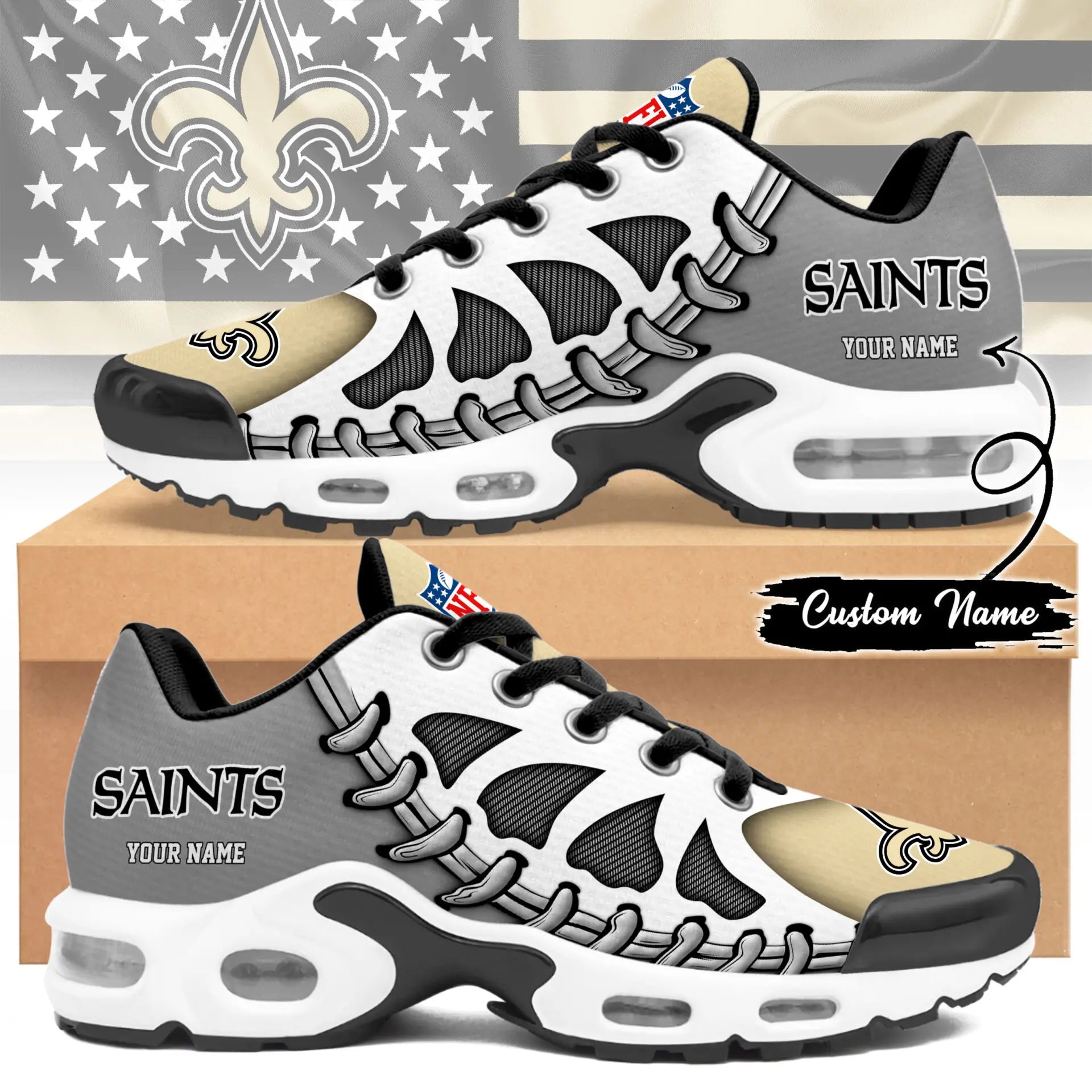 New Orleans Saints | Premium NFL Custom Air Max Shoes for Fans NY – HuddleStyle.com - Main