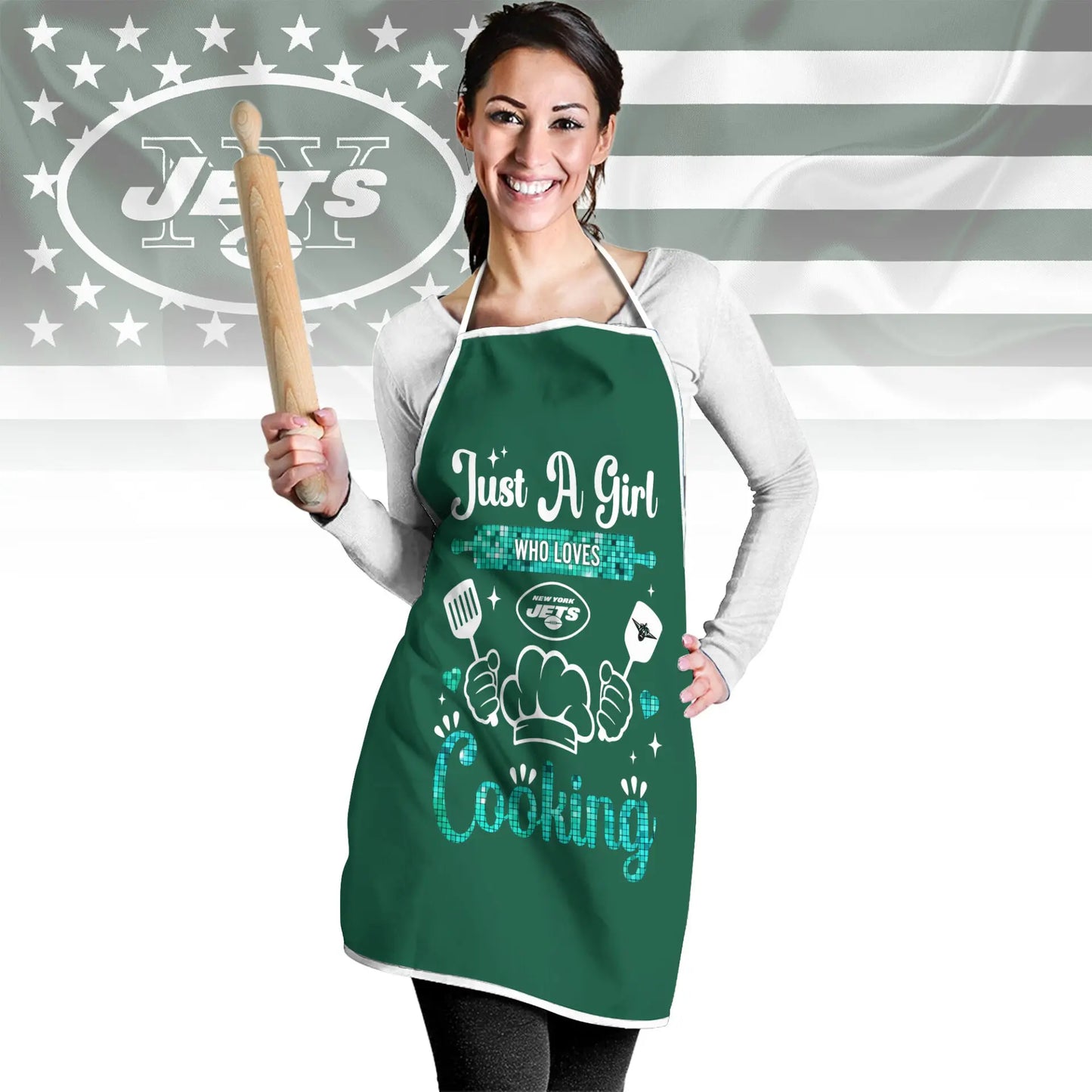 New York Jets | Premium NFL Cooking Queen Apron NY – HuddleStyle.com - Main