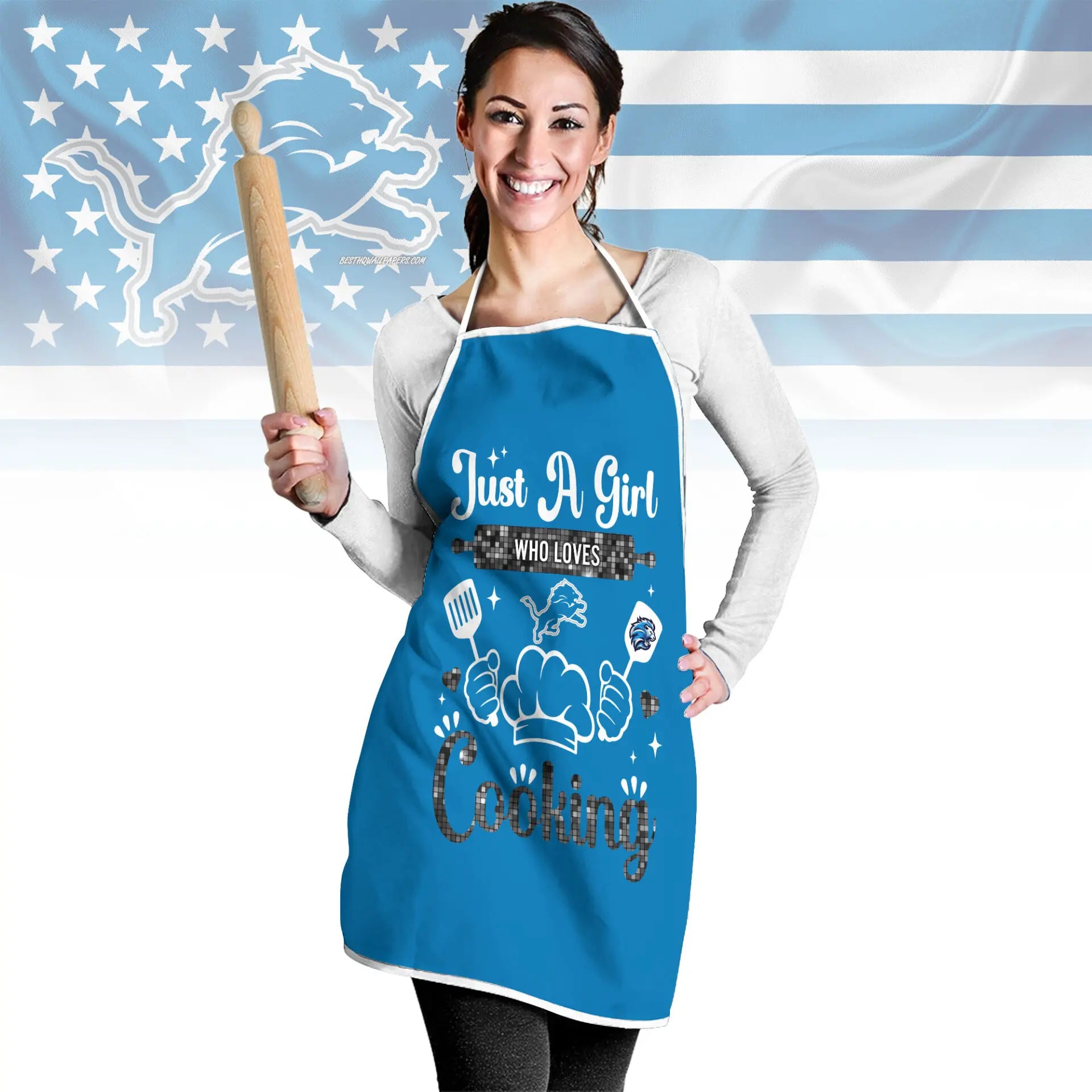 Detroit Lions | Premium NFL Cooking Queen Apron NY – HuddleStyle.com - Main