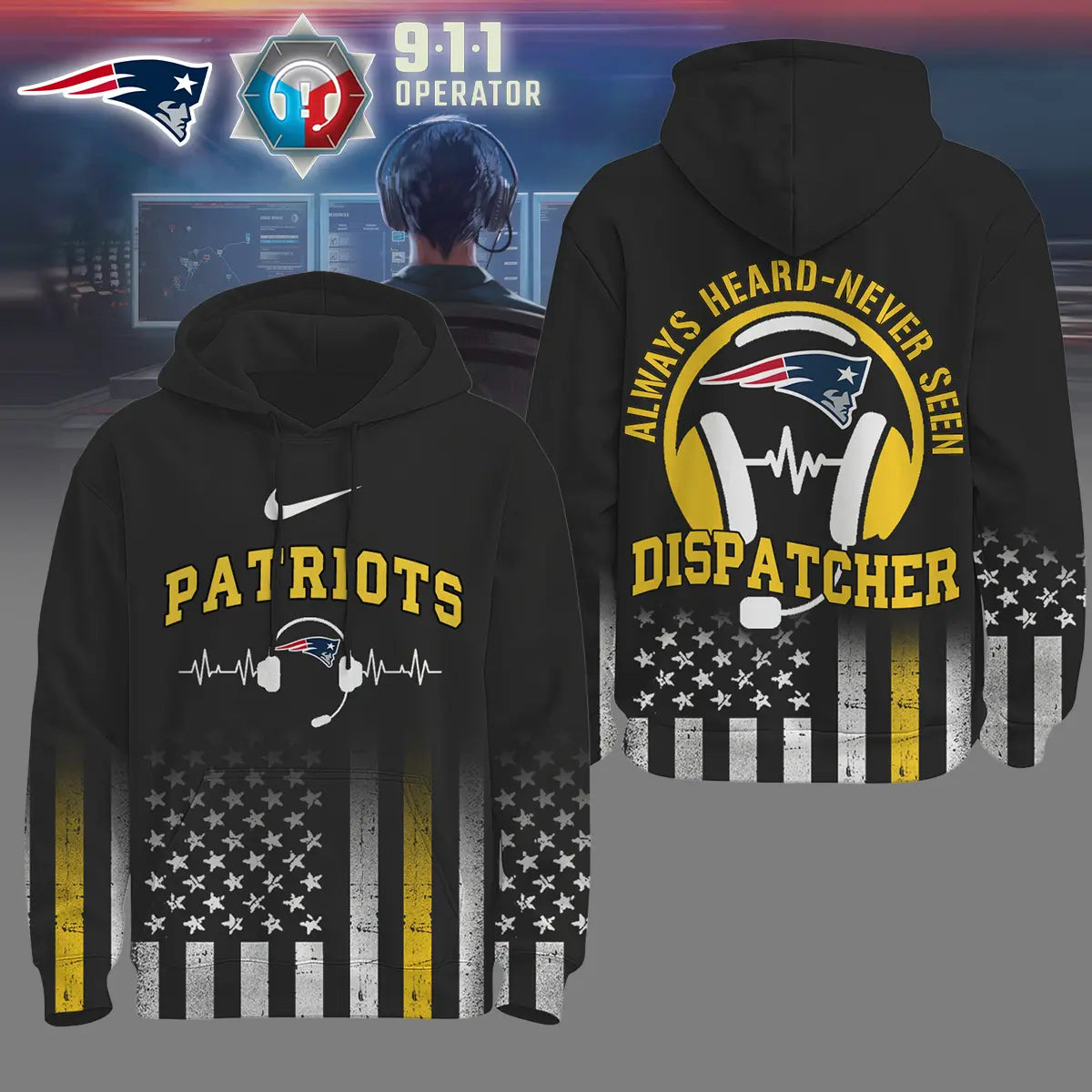 New England Patriots | Premium NFL Dispatcher Fan Hoodie – HuddleStyle.com - Image 2
