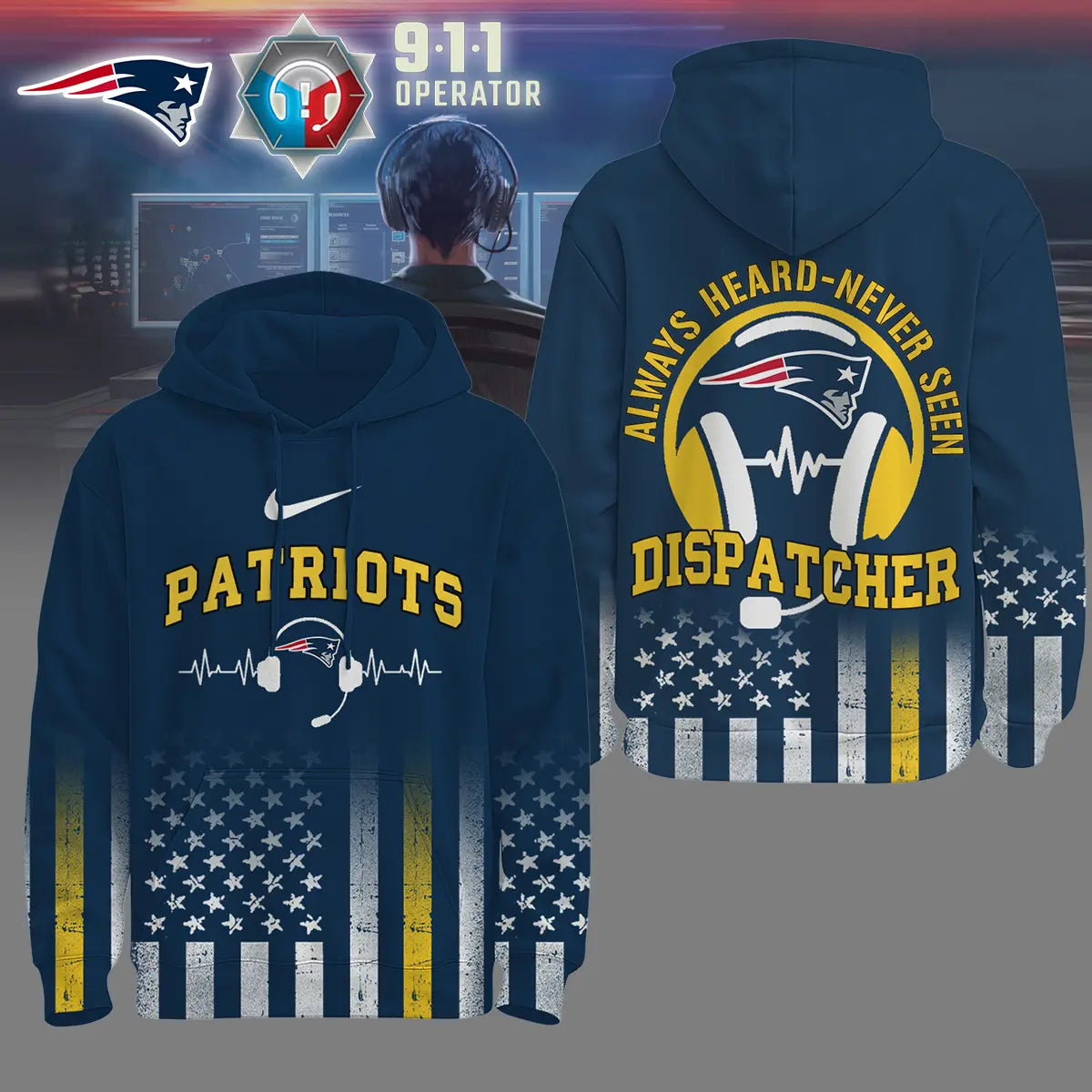 New England Patriots | Premium NFL Dispatcher Fan Hoodie – HuddleStyle.com - Main