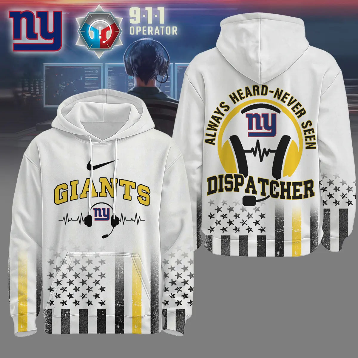 New York Giants | Premium NFL Dispatcher Fan Hoodie – HuddleStyle.com - Image 2