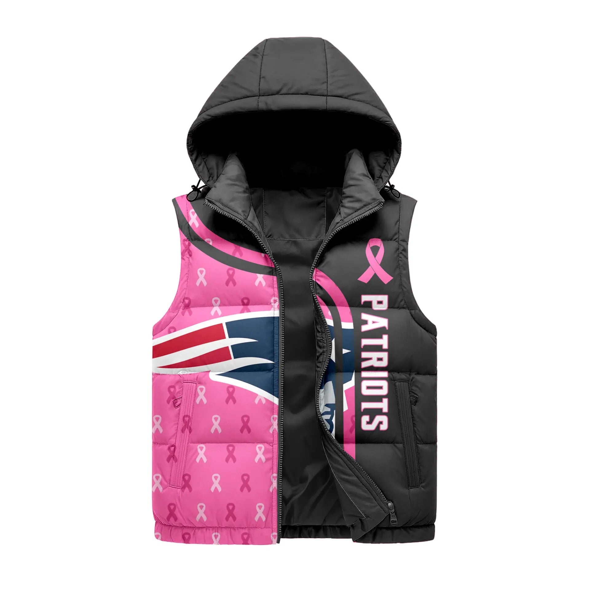 New England Patriots | Premium NFL Pink Out Hooded Vest Puffer – HuddleStyle.com - Image 3