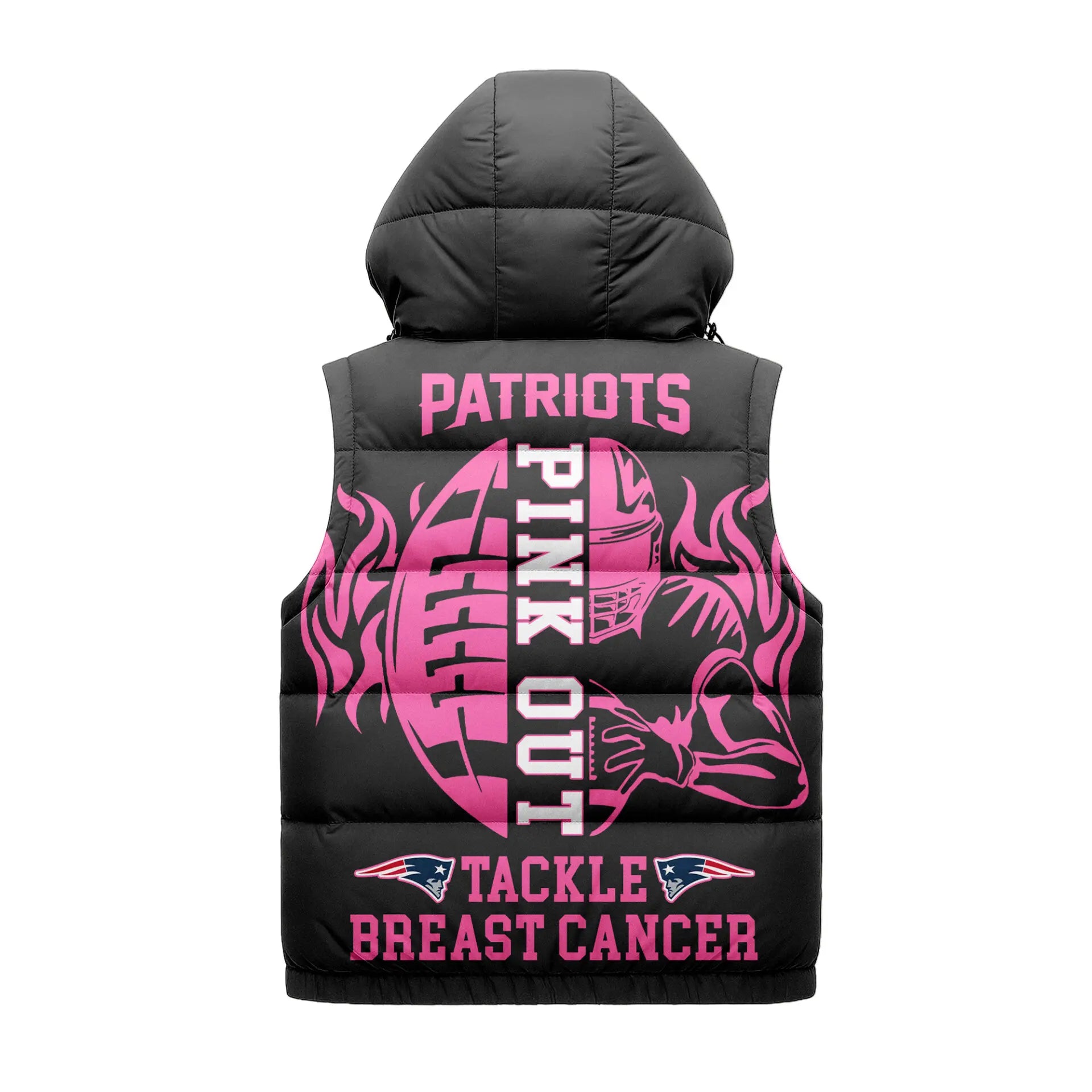 New England Patriots | Premium NFL Pink Out Hooded Vest Puffer – HuddleStyle.com - Image 2