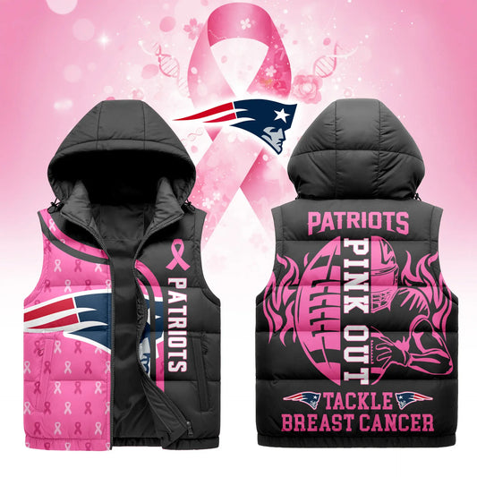 New England Patriots | Premium NFL Pink Out Hooded Vest Puffer – HuddleStyle.com - Main