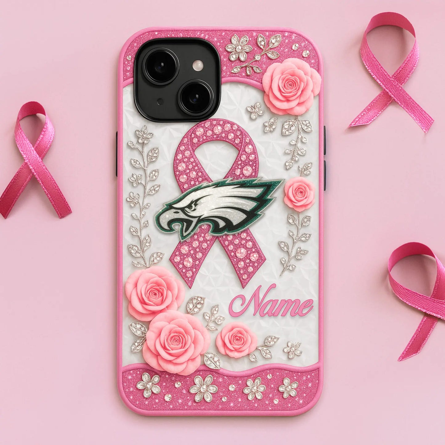 Philadelphia Eagles | Premium NFL Breast Cancer Phonecase HI – HuddleStyle.com - Image 2