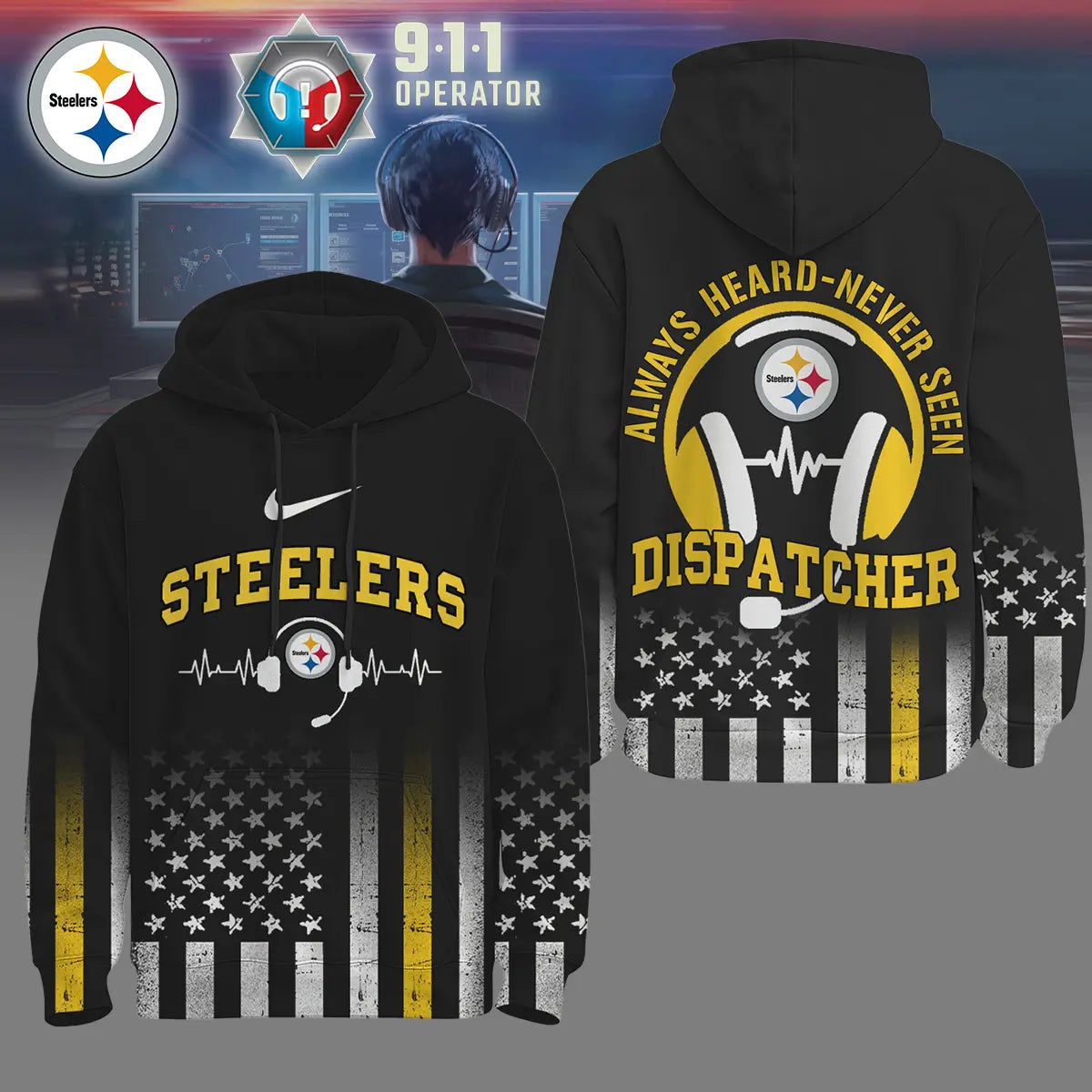 Pittsburgh Steelers | Premium NFL Dispatcher Fan Hoodie – HuddleStyle.com - Main