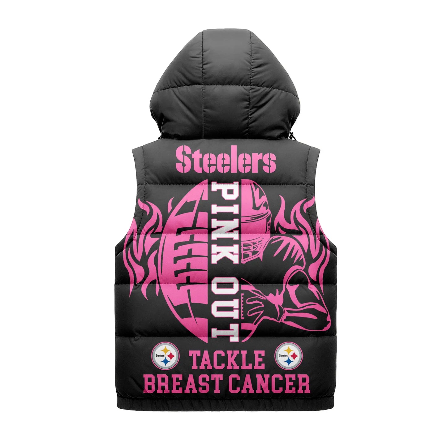 Pittsburgh Steelers | Premium NFL Pink Out Hooded Vest Puffer – HuddleStyle.com - Image 2