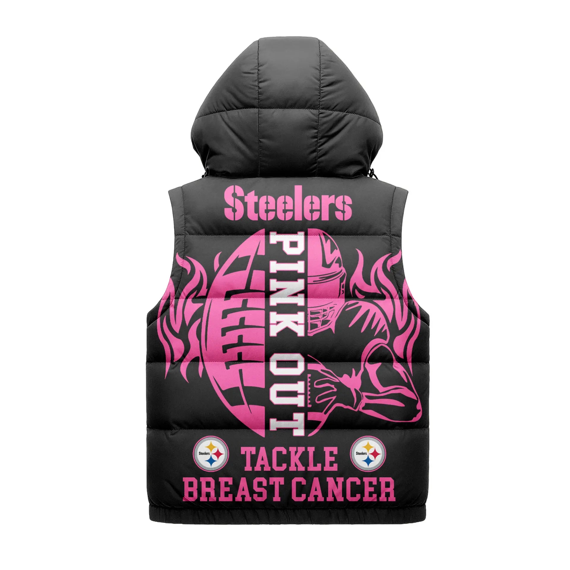 Pittsburgh Steelers | Premium NFL Pink Out Hooded Vest Puffer – HuddleStyle.com - Image 2