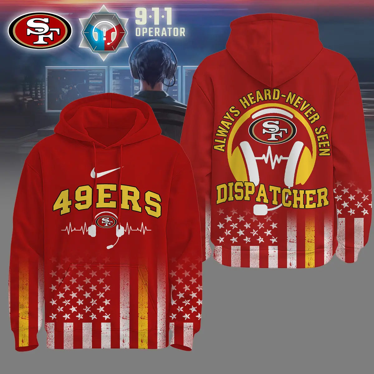 San Francisco 49ers | Premium NFL Dispatcher Fan Hoodie – HuddleStyle.com - Main