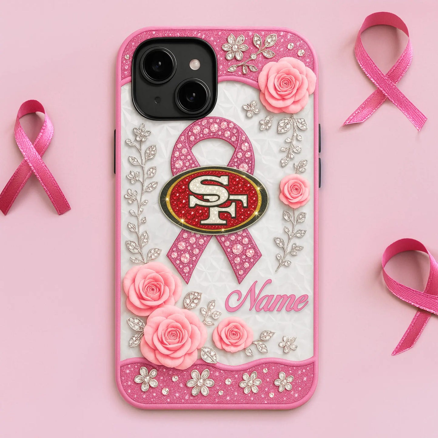 San Franciso 49ers  | Premium NFL Breast Cancer Phonecase HI – HuddleStyle.com - Image 2