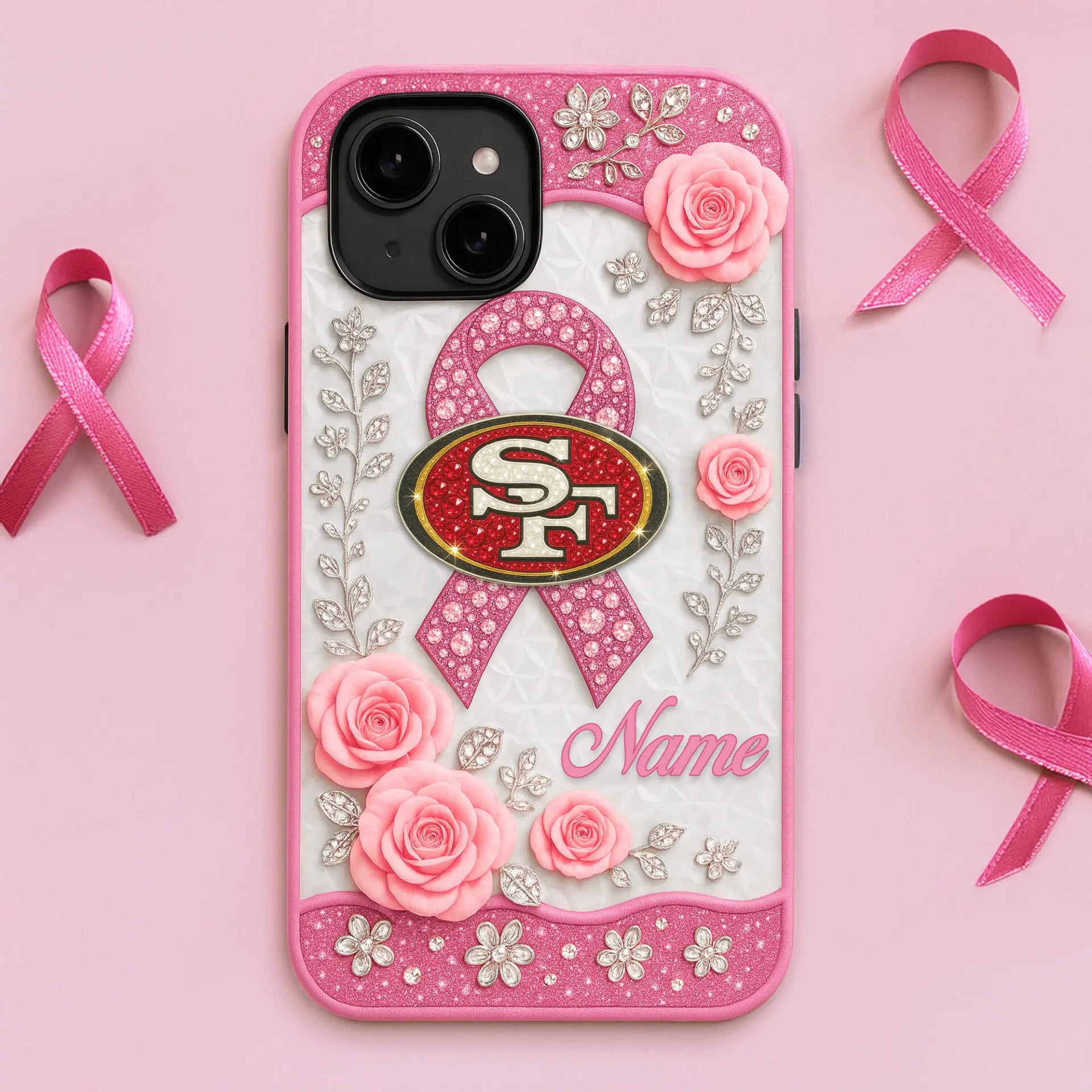 San Franciso 49ers  | Premium NFL Breast Cancer Phonecase HI – HuddleStyle.com - Image 2