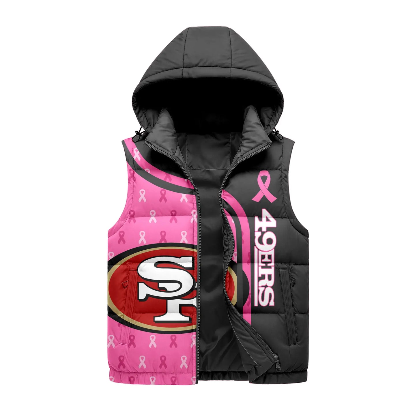 San Francisco 49ers | Premium NFL Pink Out Hooded Vest Puffer – HuddleStyle.com - Image 2