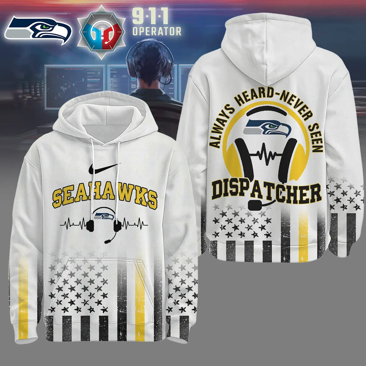 Seattle Seahawks | Premium NFL Dispatcher Fan Hoodie – HuddleStyle.com - Main