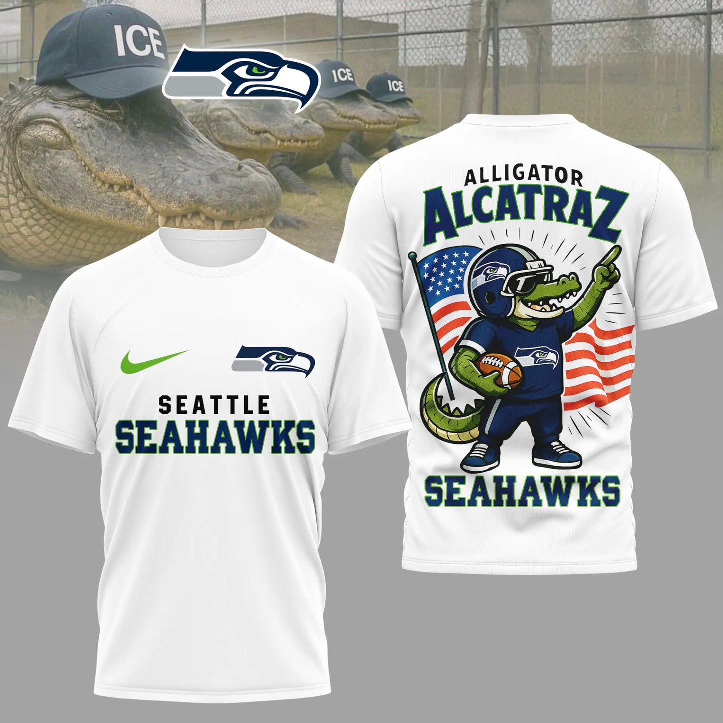 Seattle Seahawks | Premium NFL x Alligator Alcatraz 3D Shirt HI – HuddleStyle.com - Main