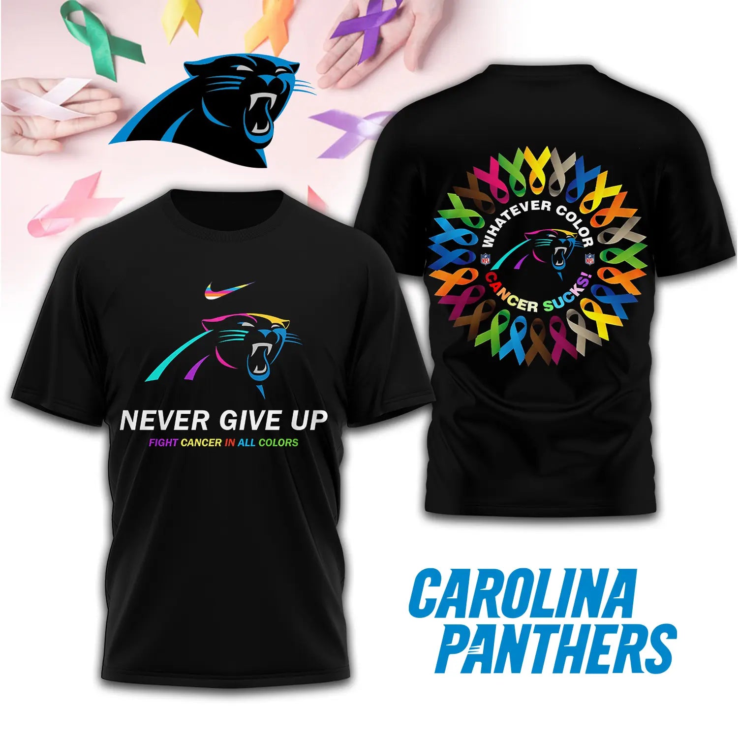 Carolina Panthers | Premium Fight Cancer In All Colors 3D Shirt TD – HuddleStyle.com - Image 2