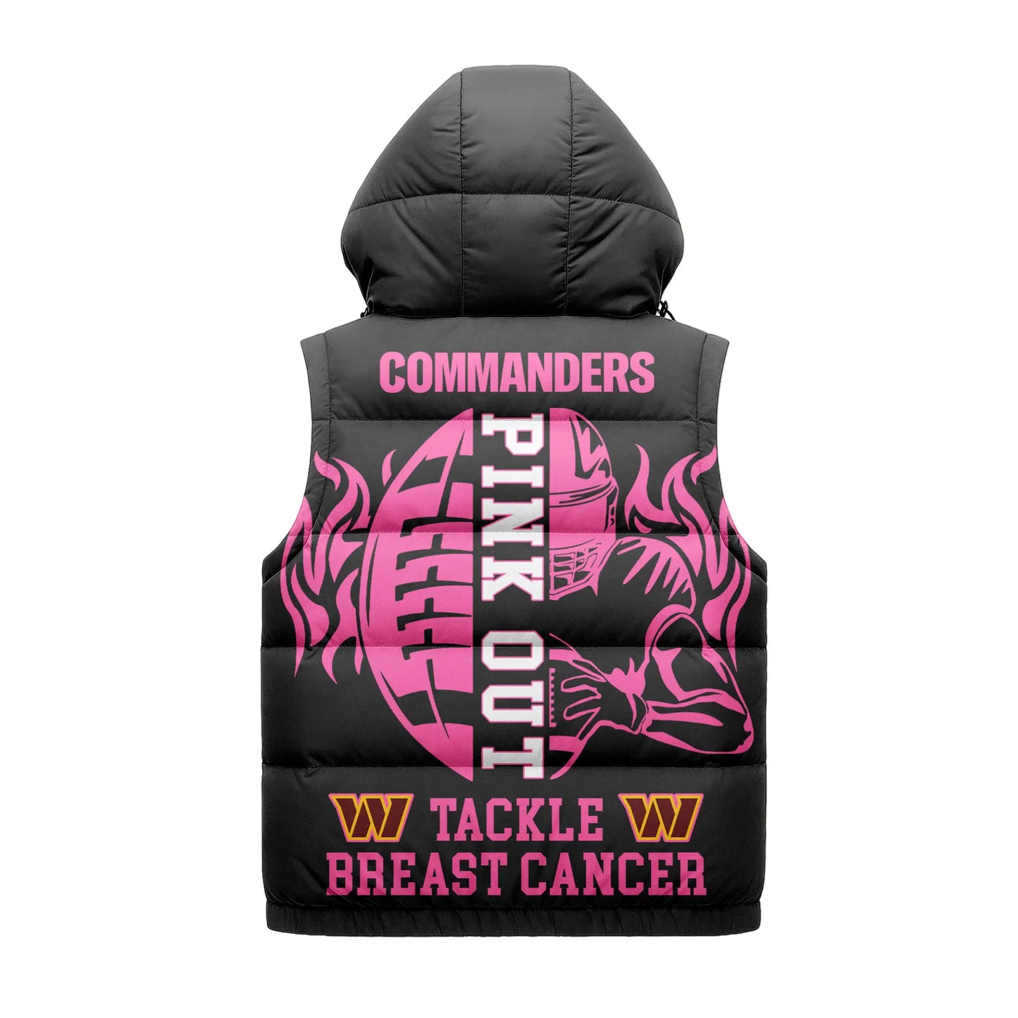 Washington Commanders | Premium NFL Pink Out Hooded Vest Puffer – HuddleStyle.com - Image 2