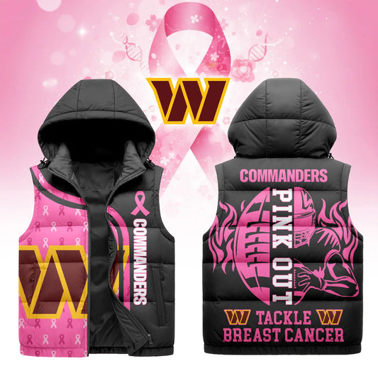 Washington Commanders | Premium NFL Pink Out Hooded Vest Puffer – HuddleStyle.com - Main
