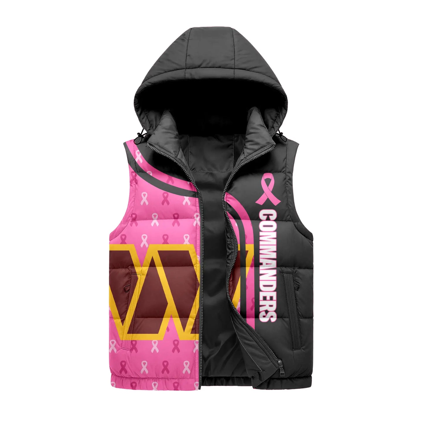 Washington Commanders | Premium NFL Pink Out Hooded Vest Puffer – HuddleStyle.com - Image 3
