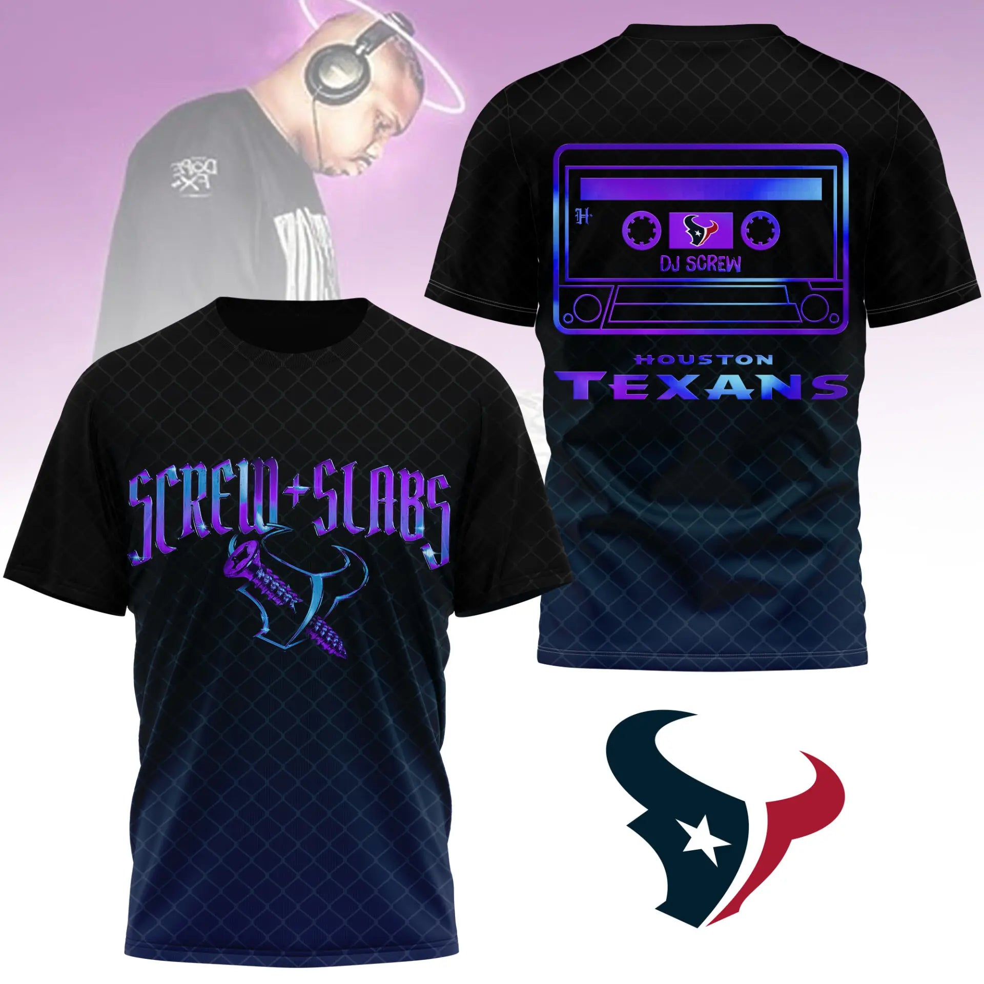 Houston Texans | Premium NFL x DJ Screw 3D Shirt NY – HuddleStyle.com - Image 3