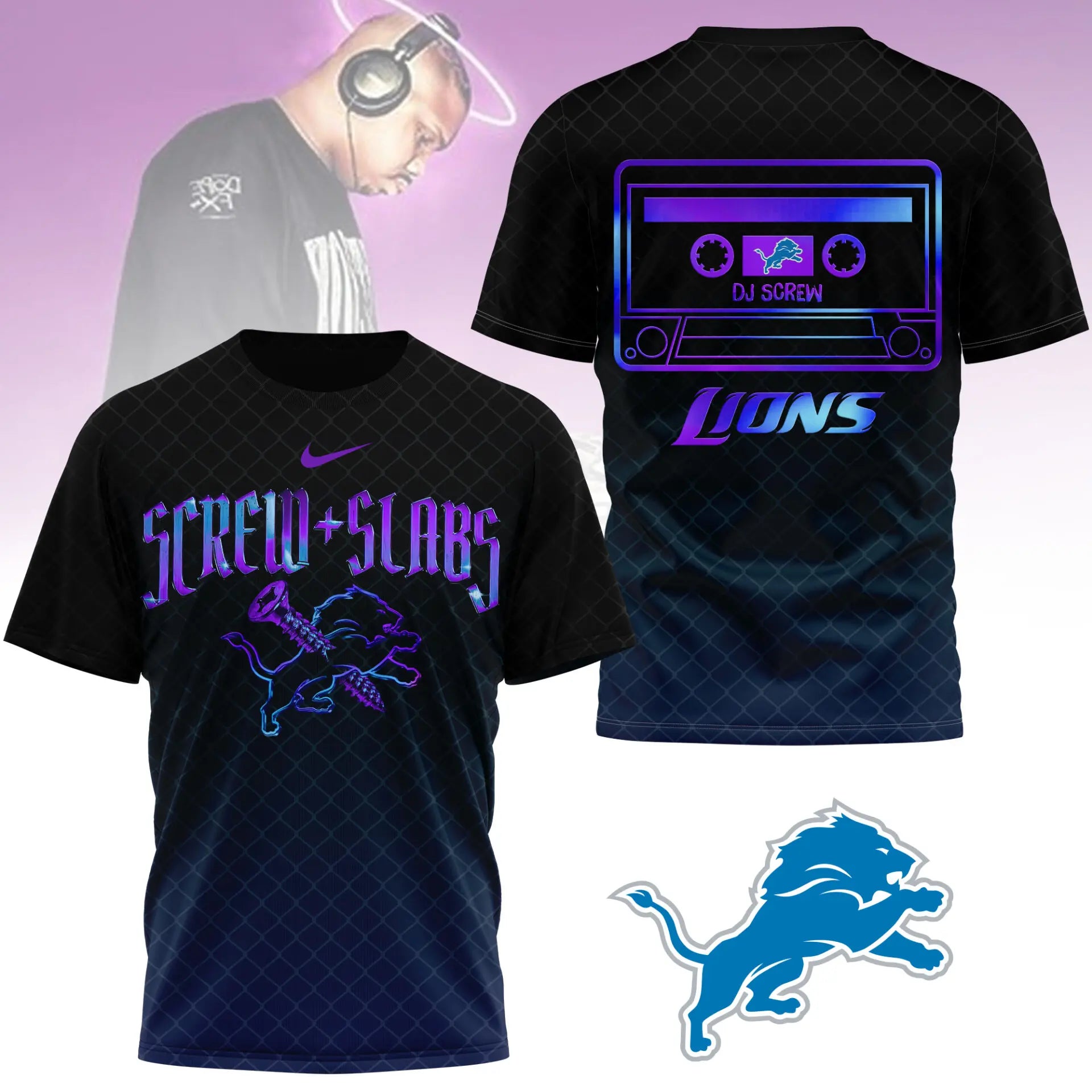 Detroit lions | Premium NFL x DJ Screw 3D Shirt NY – HuddleStyle.com - Image 2