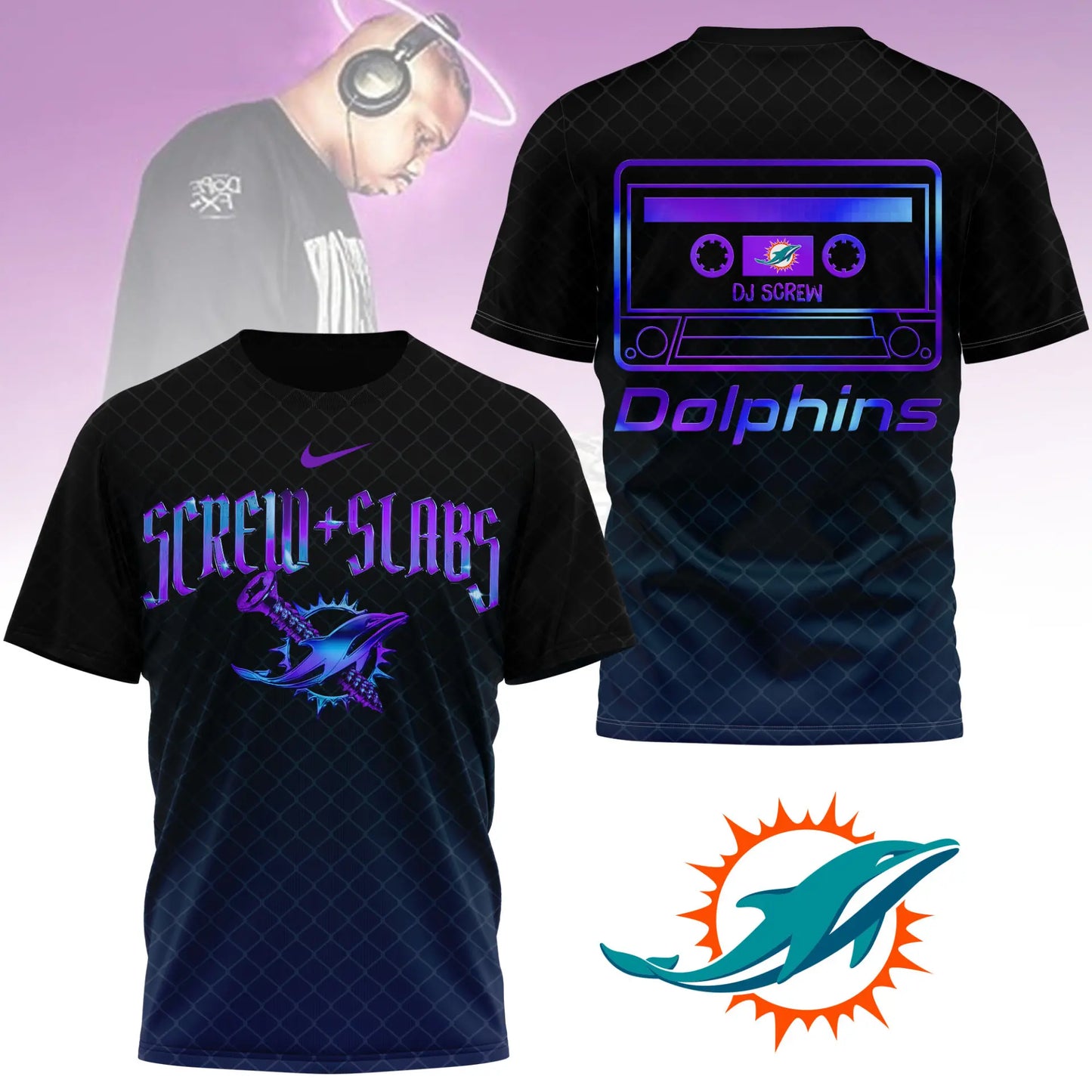 Miami Dolphins | Premium NFL x DJ Screw 3D Shirt NY – HuddleStyle.com - Main
