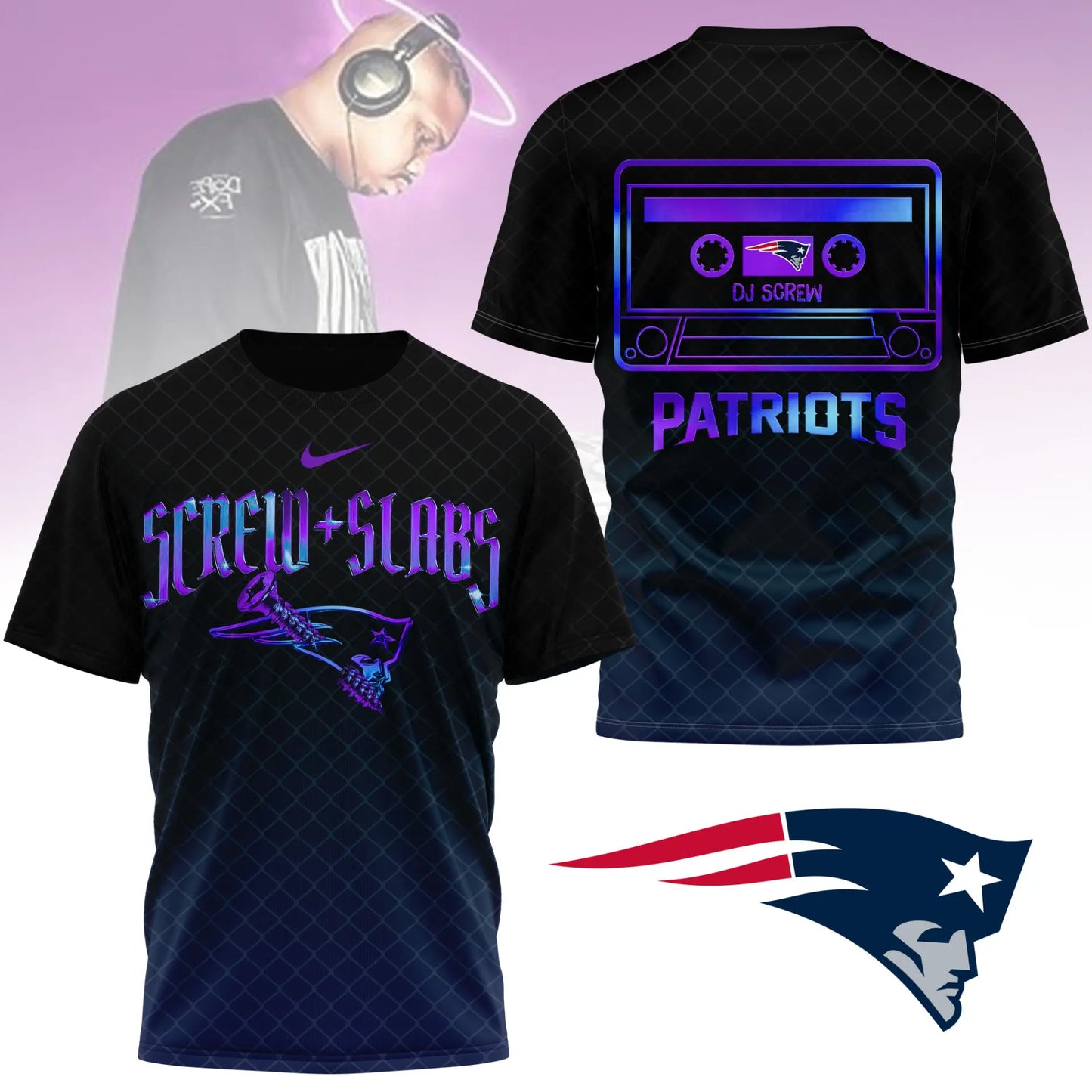 New England Patriots | Premium NFL x DJ Screw 3D Shirt NY – HuddleStyle.com - Image 3