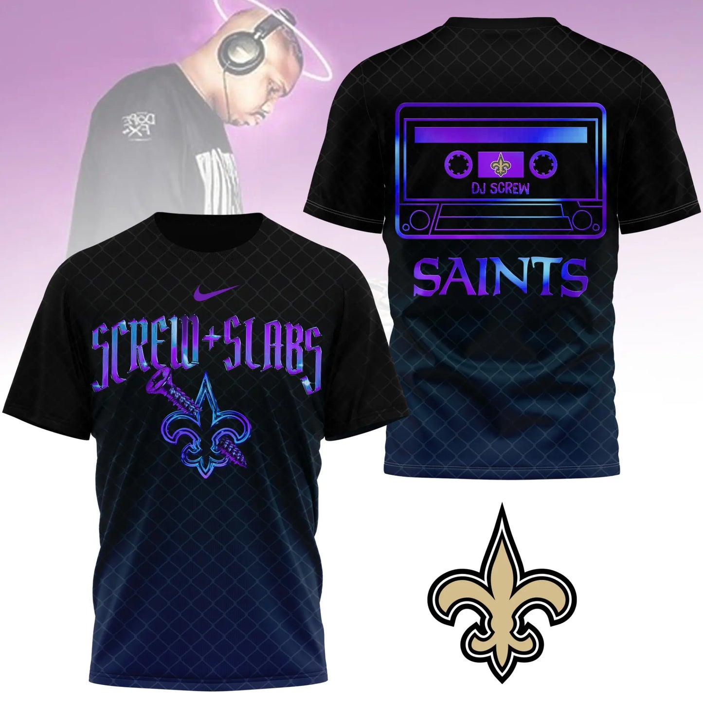 New Orleans Saints | Premium NFL x DJ Screw 3D Shirt NY – HuddleStyle.com - Main