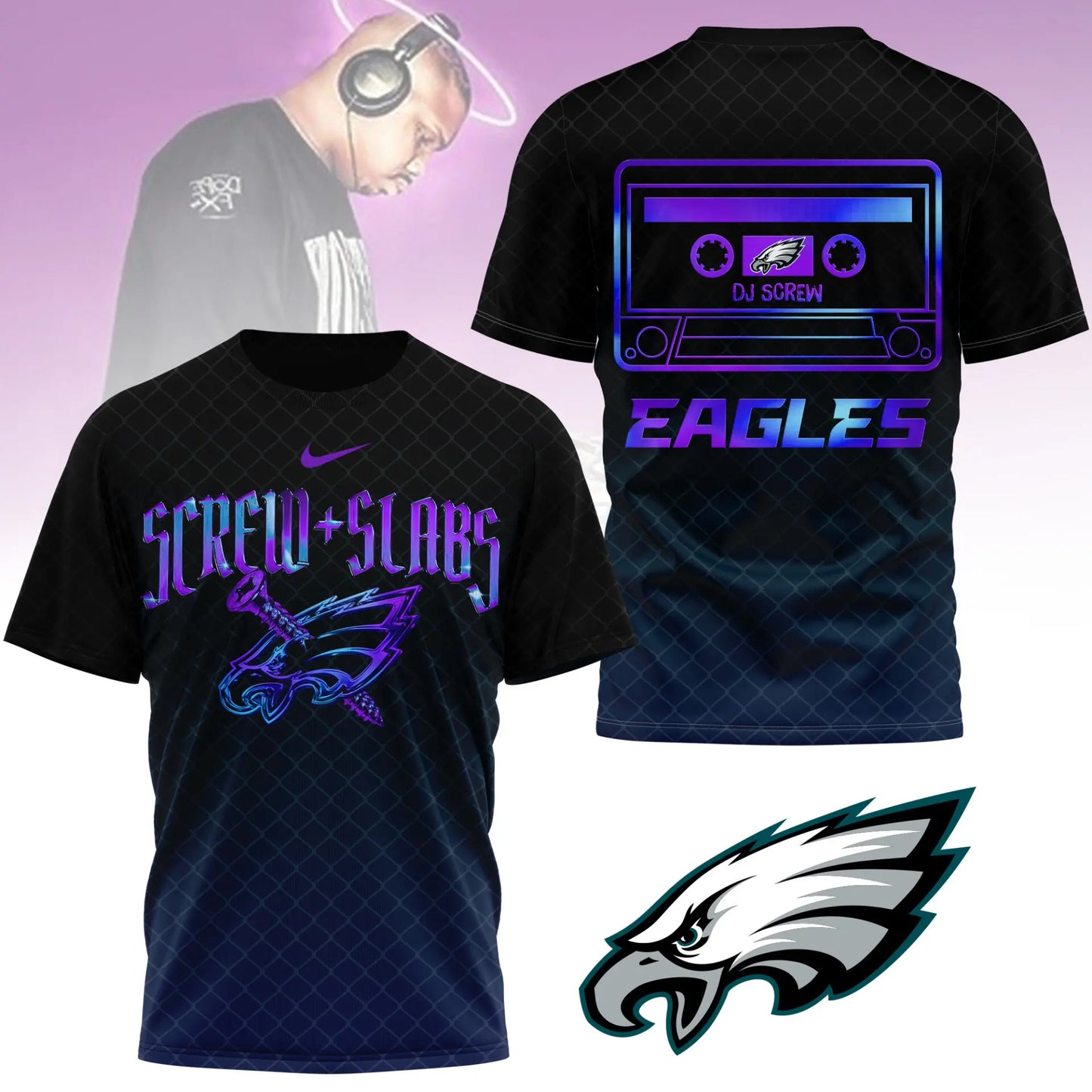 Philadelphia Eagles | Premium NFL x DJ Screw 3D Shirt NY – HuddleStyle.com - Image 3