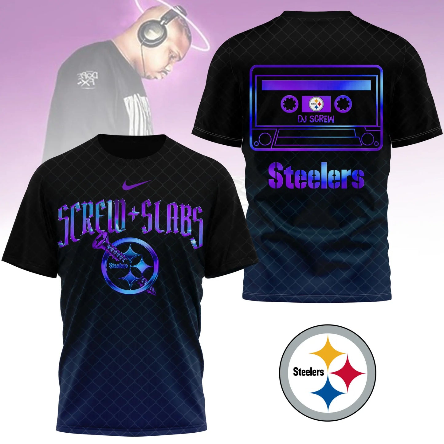 Pittsburgh Steelers | Premium NFL x DJ Screw 3D Shirt NY – HuddleStyle.com - Image 2