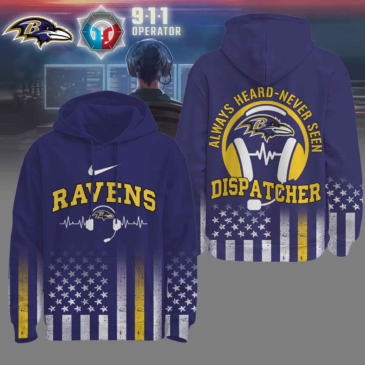 Baltimore Ravens | Premium NFL Dispatcher Fan Hoodie – HuddleStyle.com - Main