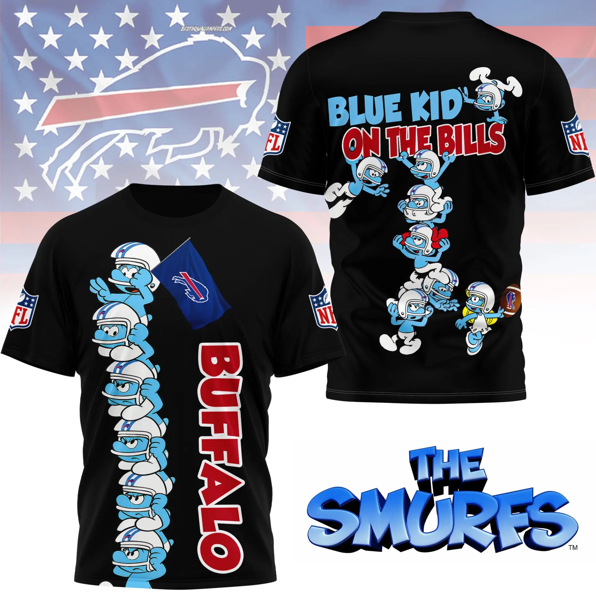 Buffalo Bills | Premium NFL x Smurfs 3D Shirt NY – HuddleStyle.com - Main