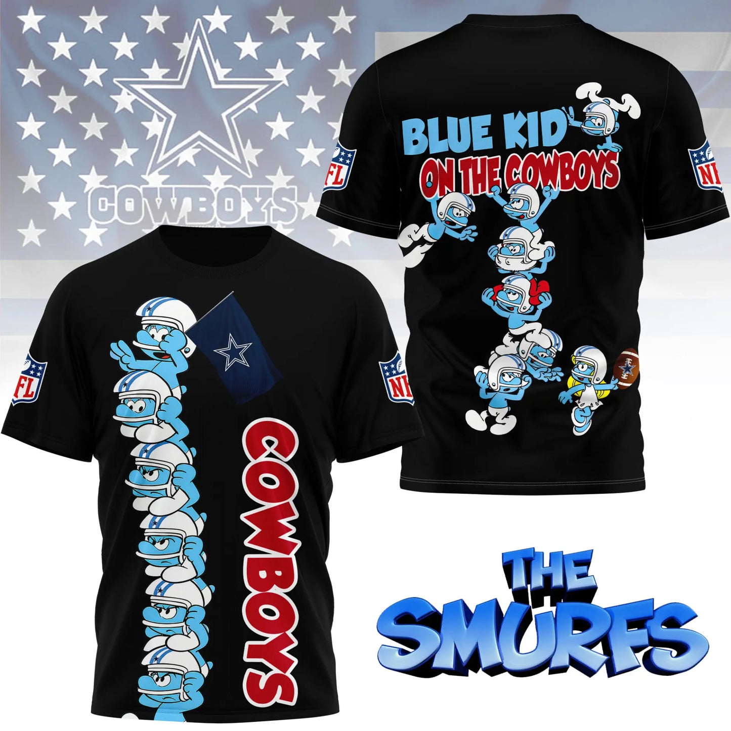 Dallas Cowboys | Premium NFL x Smurfs 3D Shirt NY – HuddleStyle.com - Main