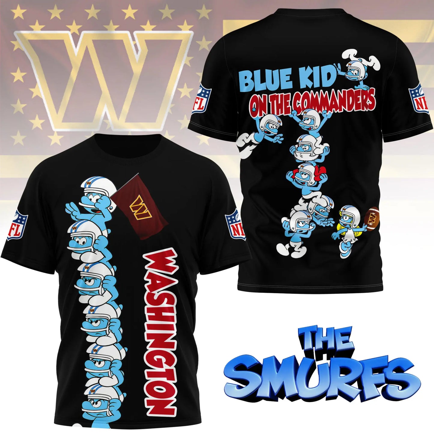 Washington Commanders | Premium NFL x Smurfs 3D Shirt NY – HuddleStyle.com - Image 2